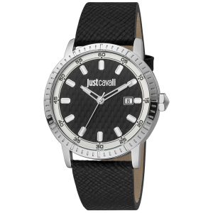 Just Cavalli Black Leather Dress Watch