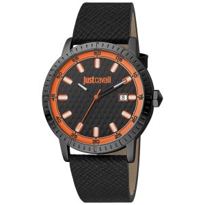 Just Cavalli Black Leather Dress Watch