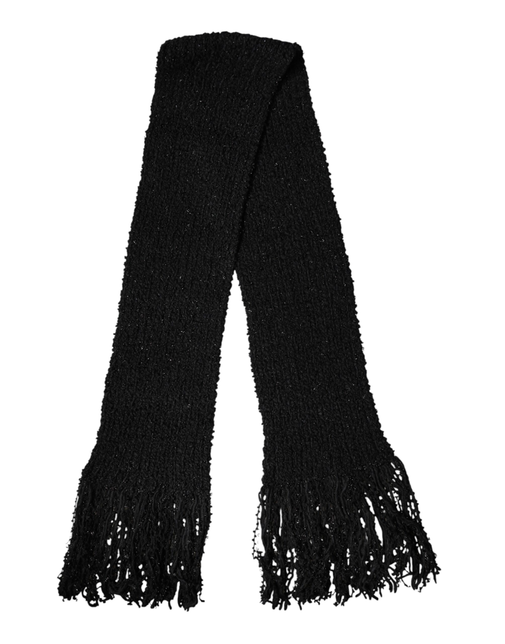 Dolce & Gabbana Black Wool Fringes Neck Wrap Foulard Scarf - Image 2