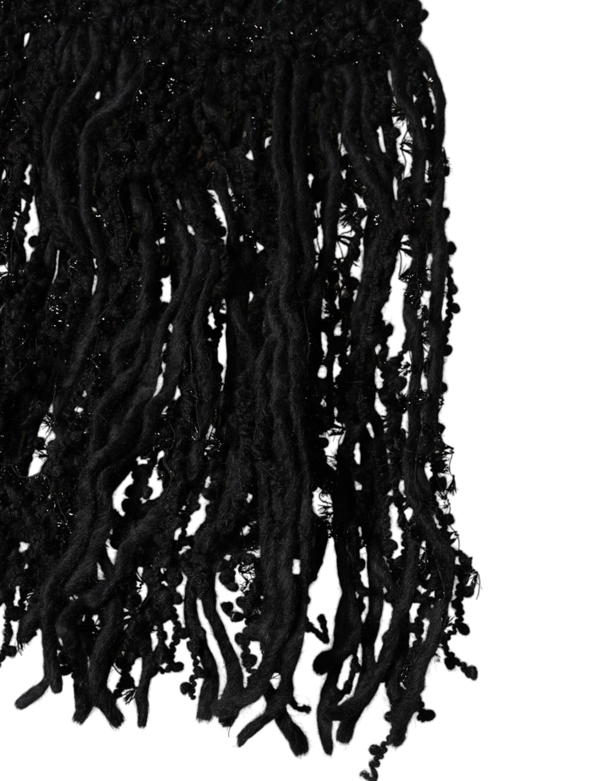 Dolce & Gabbana Black Wool Fringes Neck Wrap Foulard Scarf - Image 5