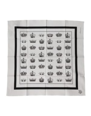 Dolce & Gabbana White Crown Cotton Square Foulard Scarf