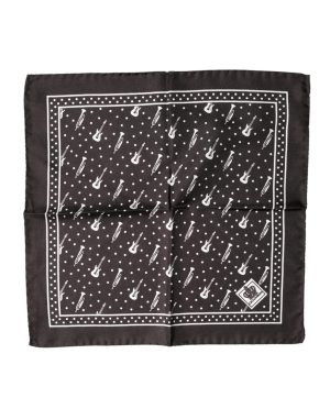 Dolce & Gabbana Black Guitar Trumpet Men Handkerchief Scarf