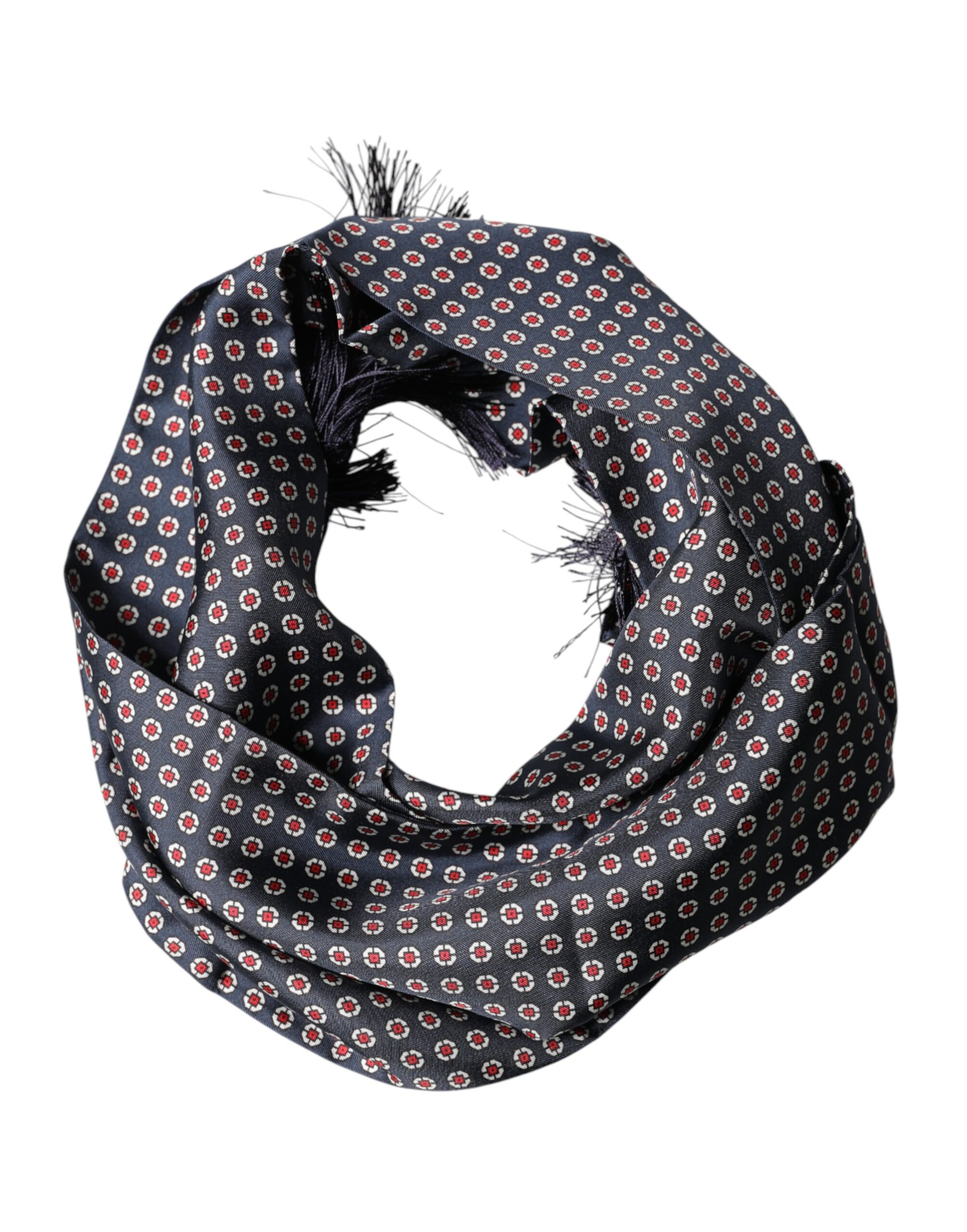 Dolce & Gabbana Black Patterned Fringes Neck Foulard Scarf - Image 3