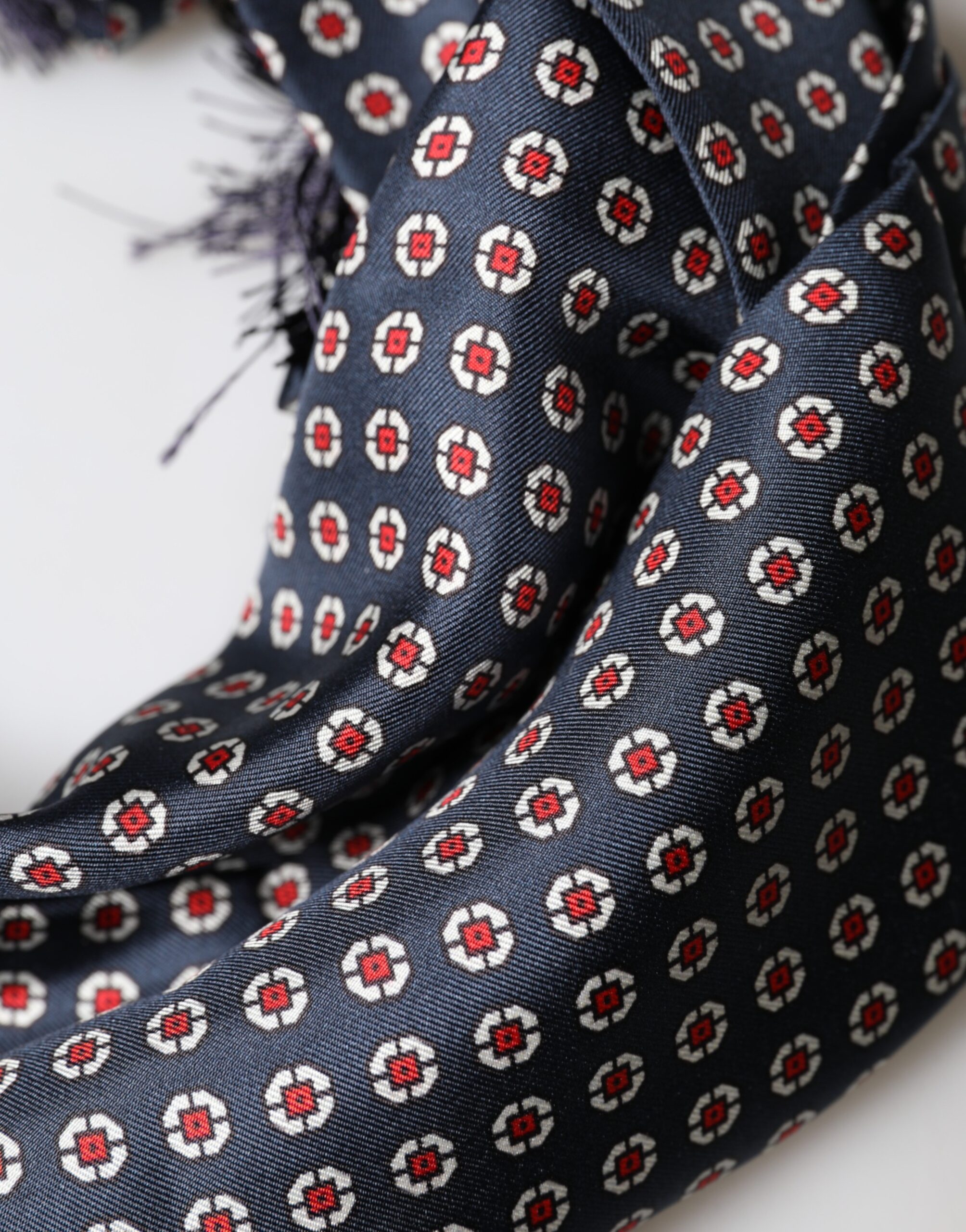 Dolce & Gabbana Black Patterned Fringes Neck Foulard Scarf - Image 4