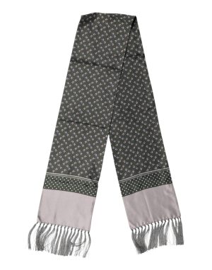 Dolce & Gabbana Gray Patterned Fringes Neck Foulard Scarf
