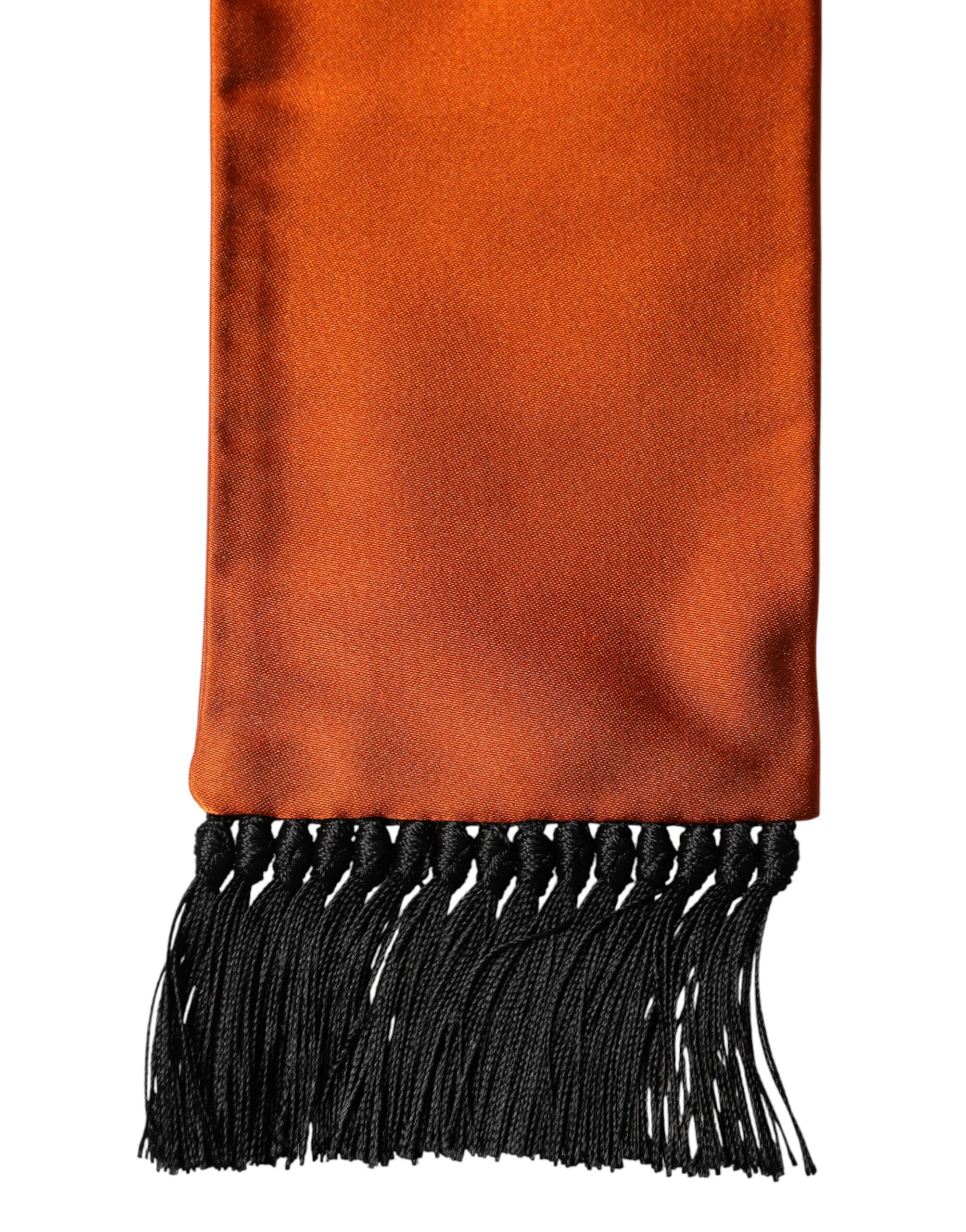 Dolce & Gabbana Orange Silk Fringes Neck Wrap Foulard Scarf - Image 3