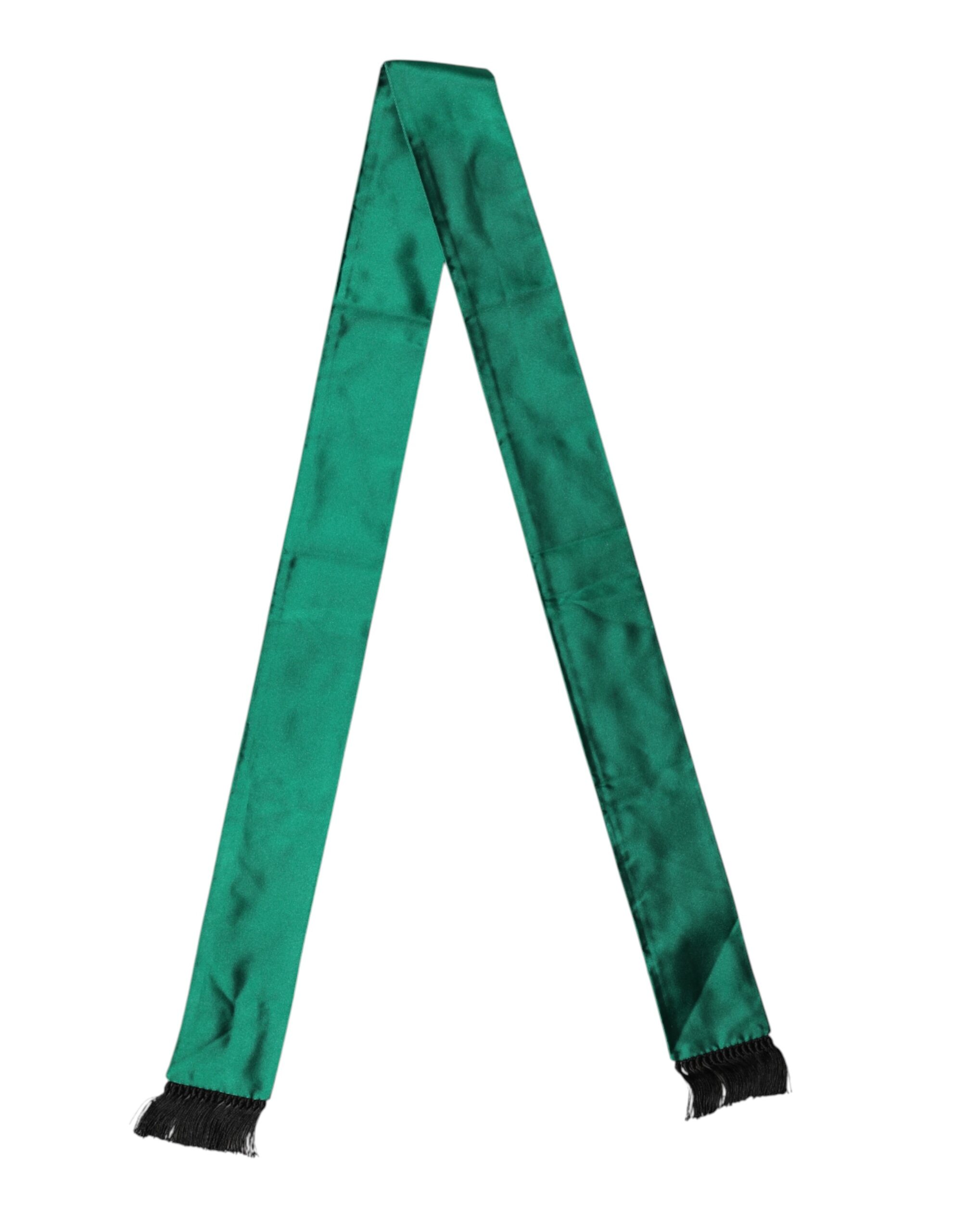 Dolce & Gabbana Green Silk Fringes Neck Wrap Foulard Scarf - Image 2