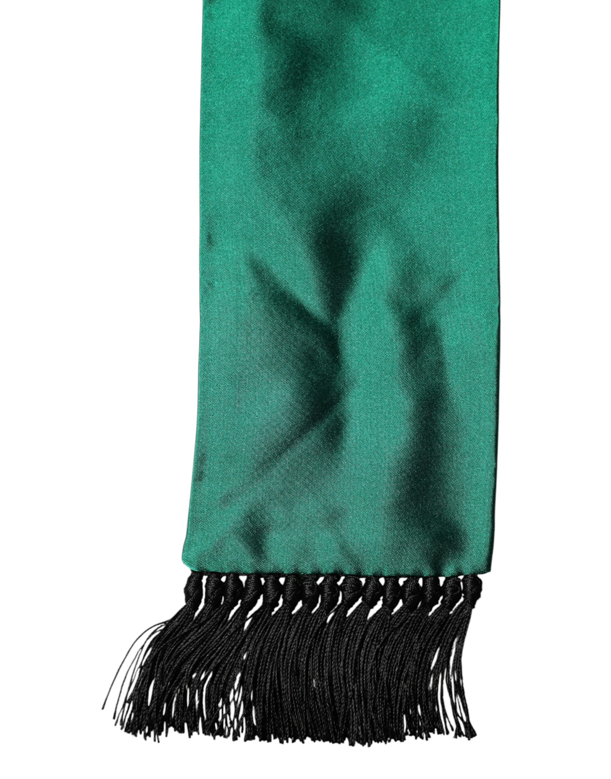 Dolce & Gabbana Green Silk Fringes Neck Wrap Foulard Scarf - Image 3
