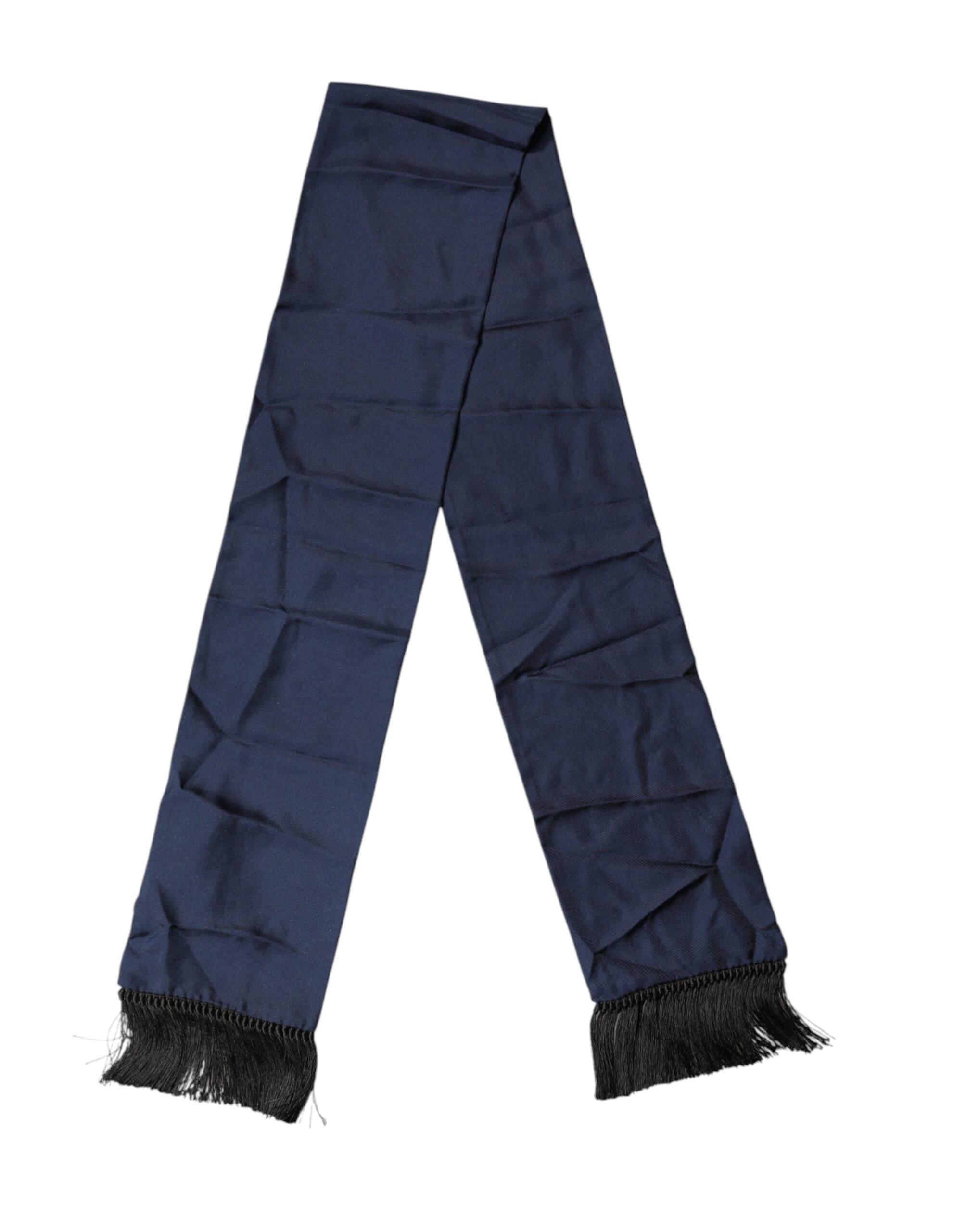 Dolce & Gabbana Navy Blue Silk Fringes Neck Foulard Scarf - Image 2