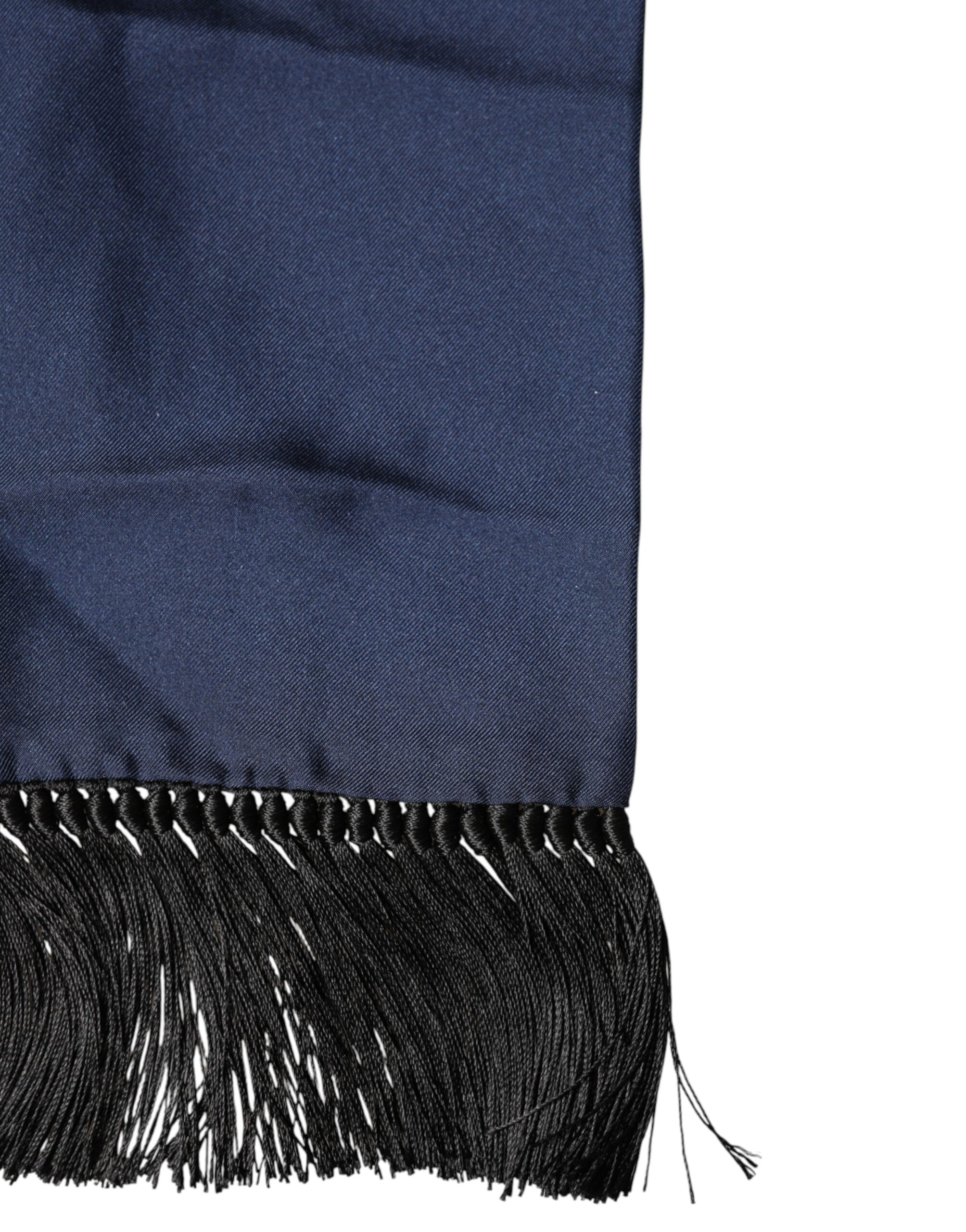 Dolce & Gabbana Navy Blue Silk Fringes Neck Foulard Scarf - Image 3