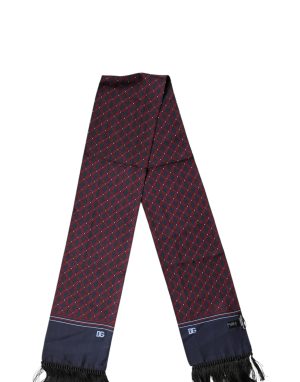 Dolce & Gabbana Maroon Patterned Fringes Wrap Foulard 138cm x 15cm Scarf
