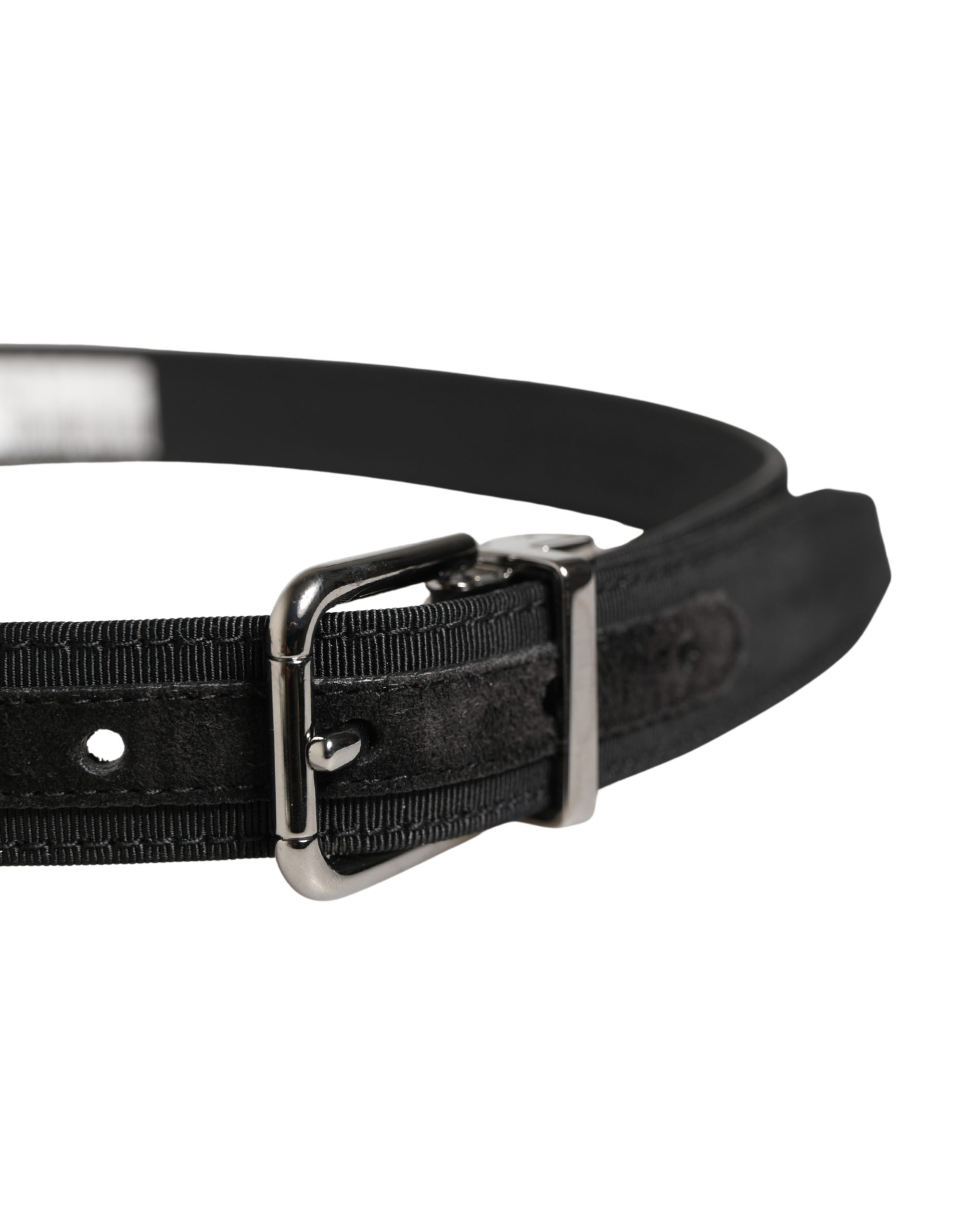 Dolce & Gabbana Men Black Viscose Leather Metal Buckle Belt - Image 4