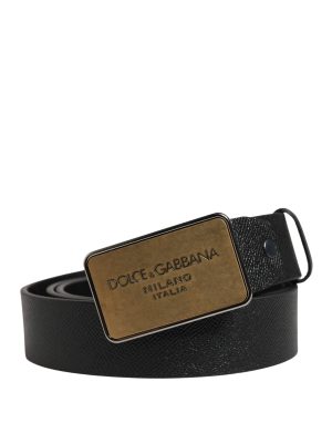 Dolce & Gabbana Black Classic Calf Leather Metal Buckle Belt