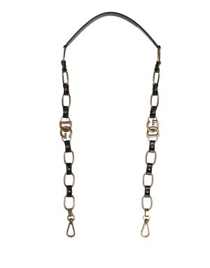 Dolce & Gabbana Black Leather Gold Chain Bag Accessory Shoulder Strap