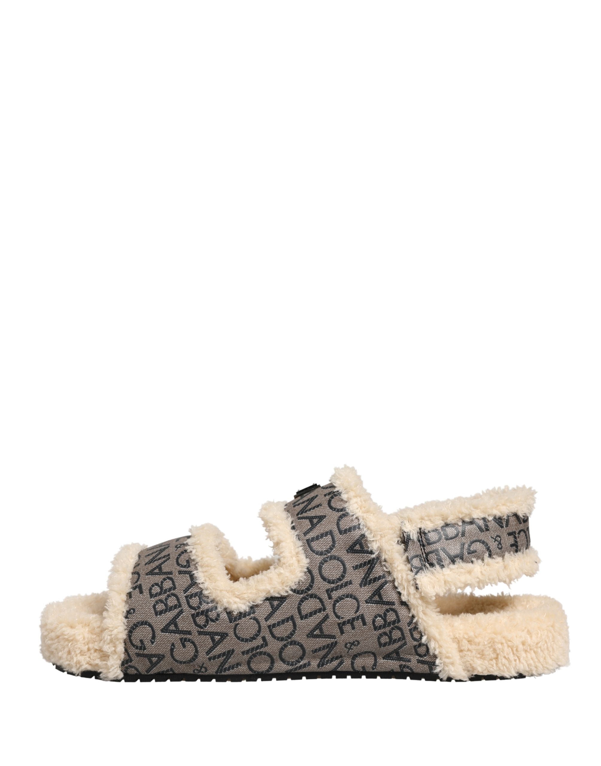 Dolce & Gabbana Beige Faux Fur Logo Print Flats Sandals Shoes - Image 7