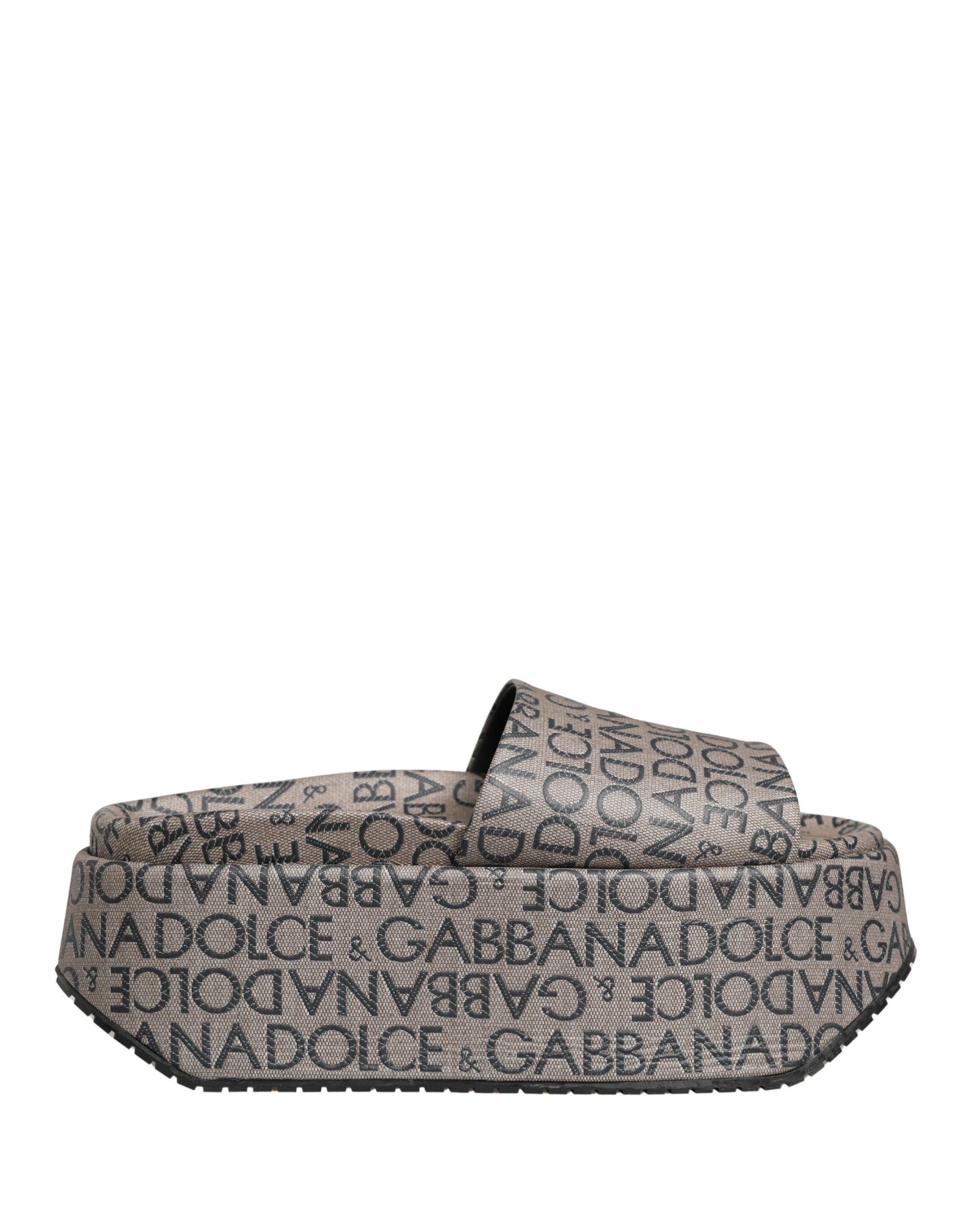 Dolce & Gabbana Gray Leather Monogram Logo Sandals Shoes - Image 2