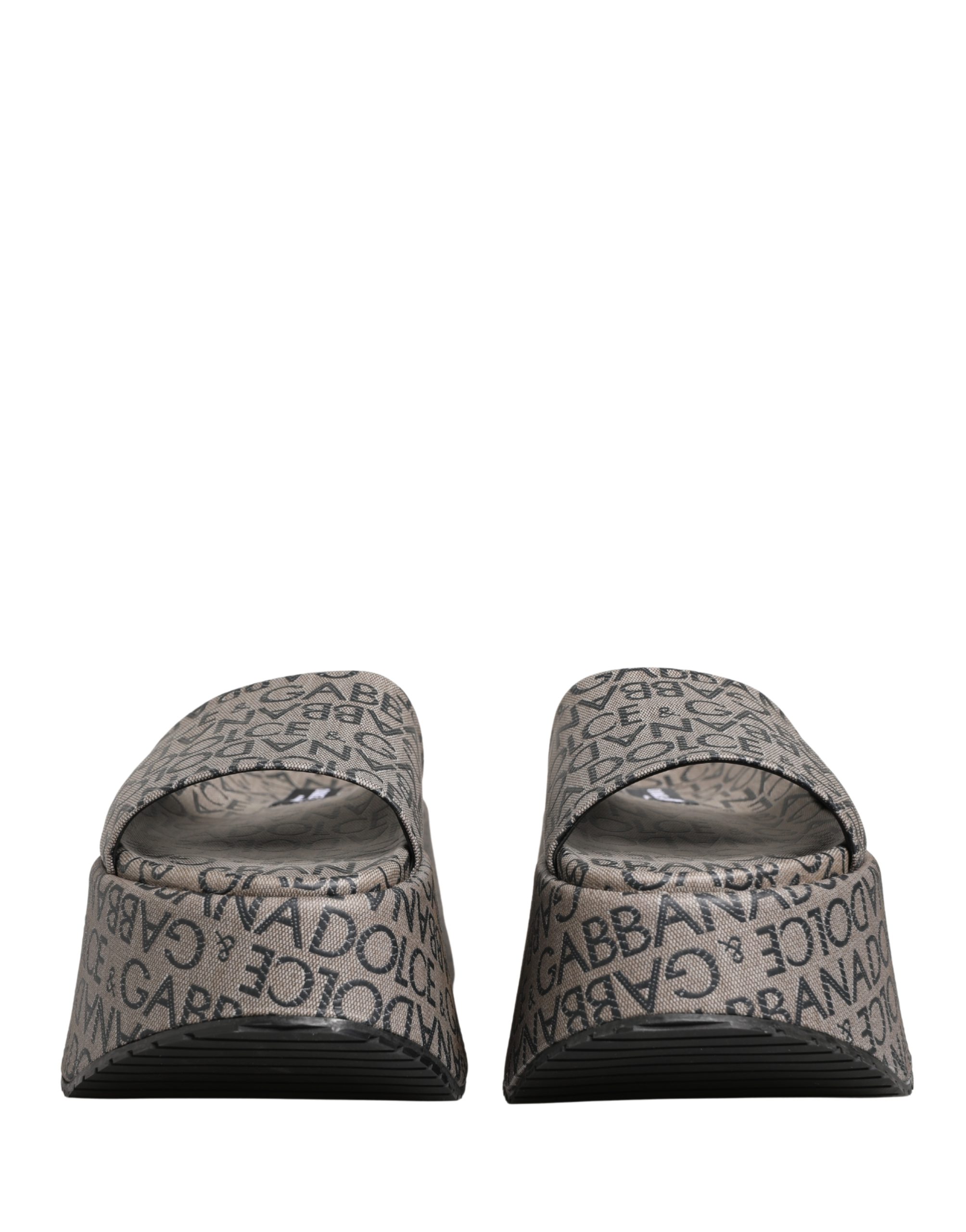 Dolce & Gabbana Gray Leather Monogram Logo Sandals Shoes - Image 4