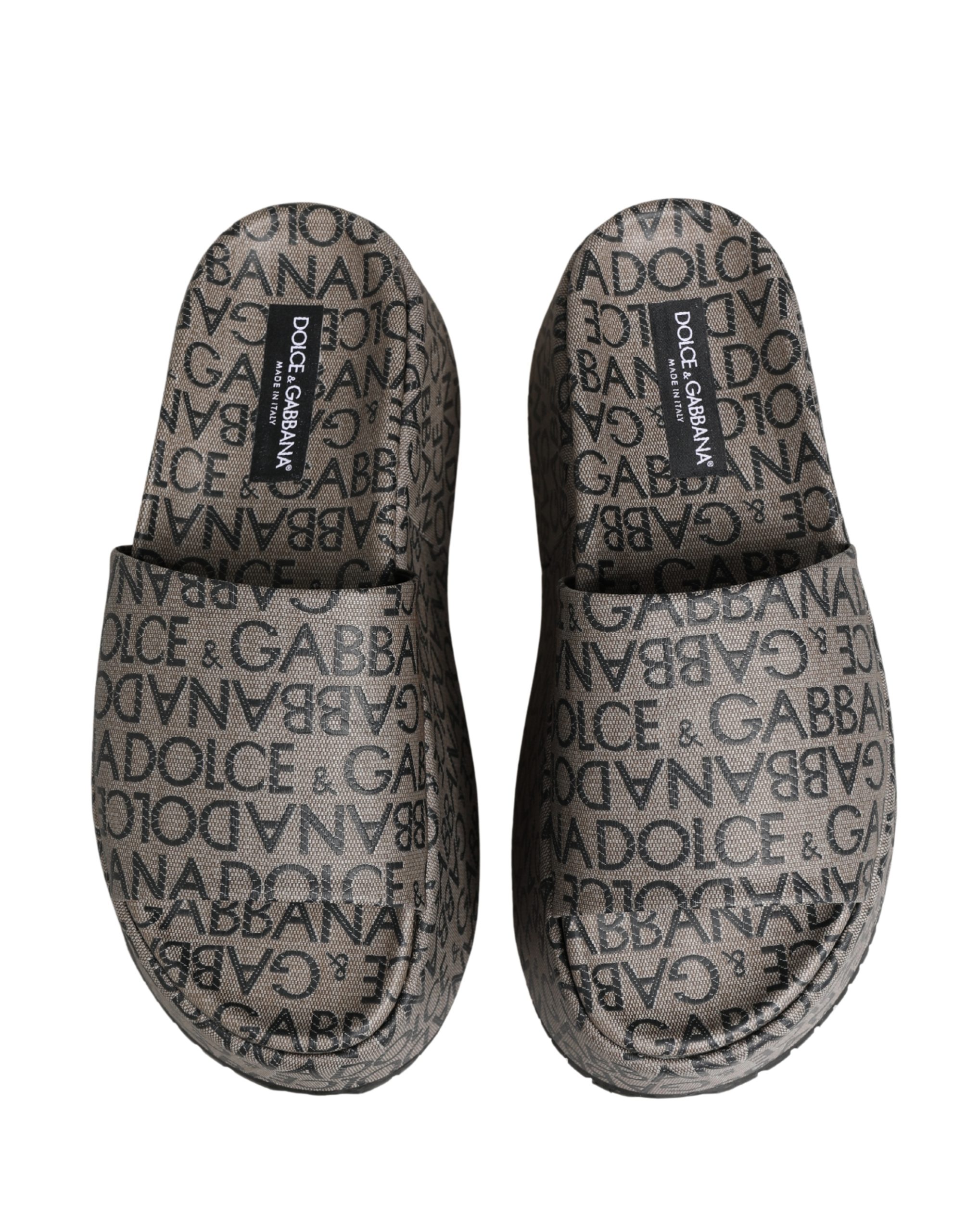 Dolce & Gabbana Gray Leather Monogram Logo Sandals Shoes - Image 5