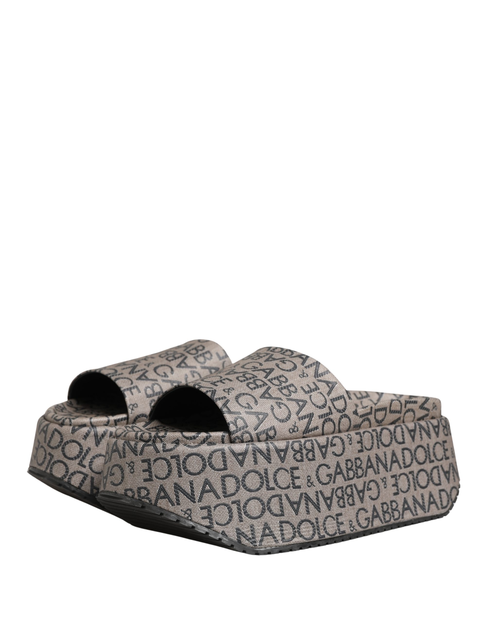 Dolce & Gabbana Gray Leather Monogram Logo Sandals Shoes - Image 6