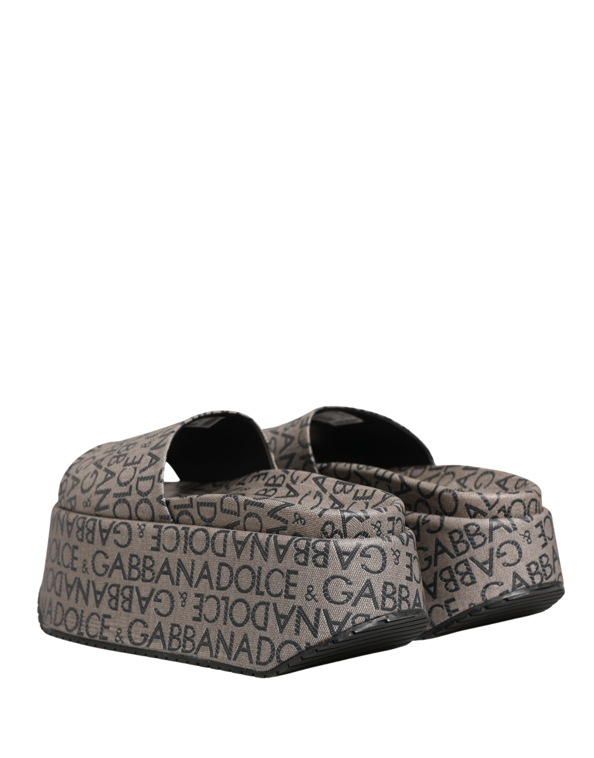 Dolce & Gabbana Gray Leather Monogram Logo Sandals Shoes - Image 7