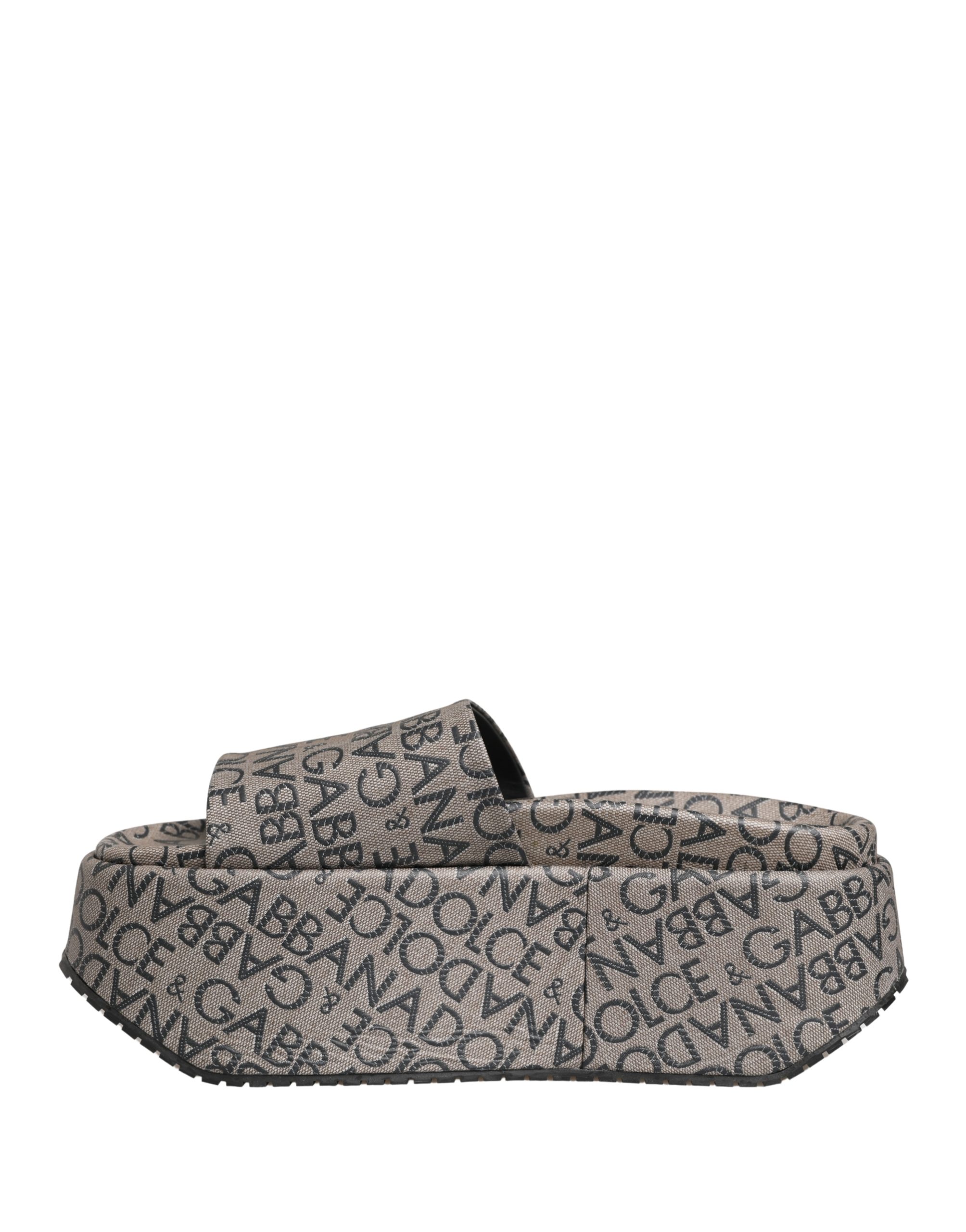 Dolce & Gabbana Gray Leather Monogram Logo Sandals Shoes - Image 8