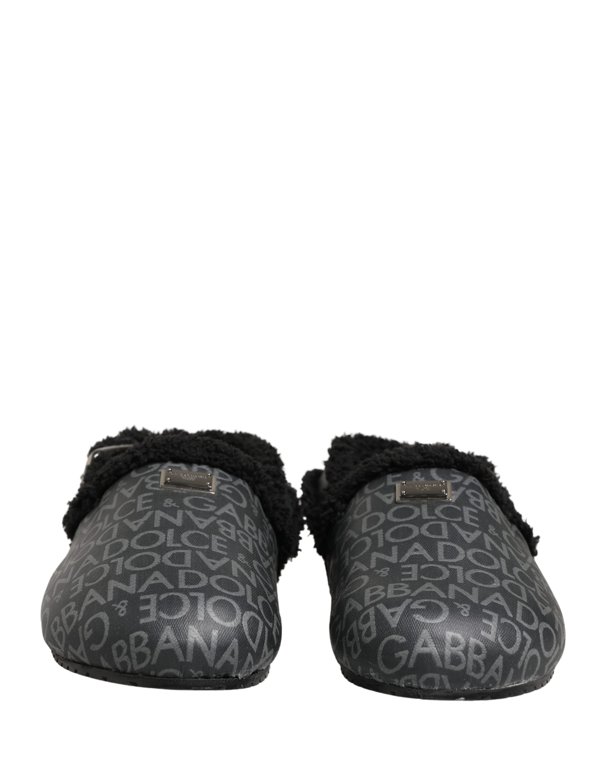Dolce & Gabbana Gray Faux Fur Jacquard Mules Sandals Shoes - Image 3