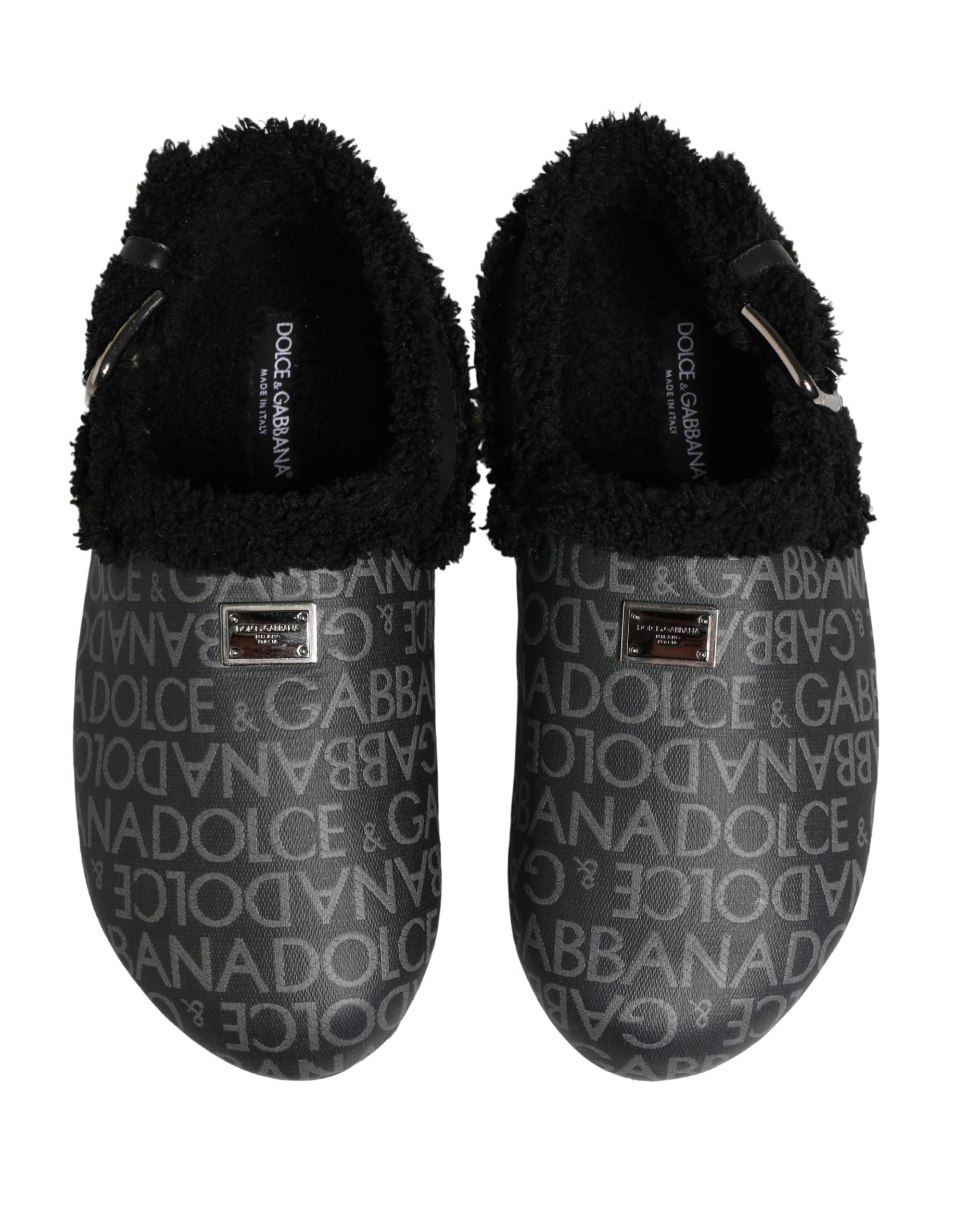 Dolce & Gabbana Gray Faux Fur Jacquard Mules Sandals Shoes - Image 4