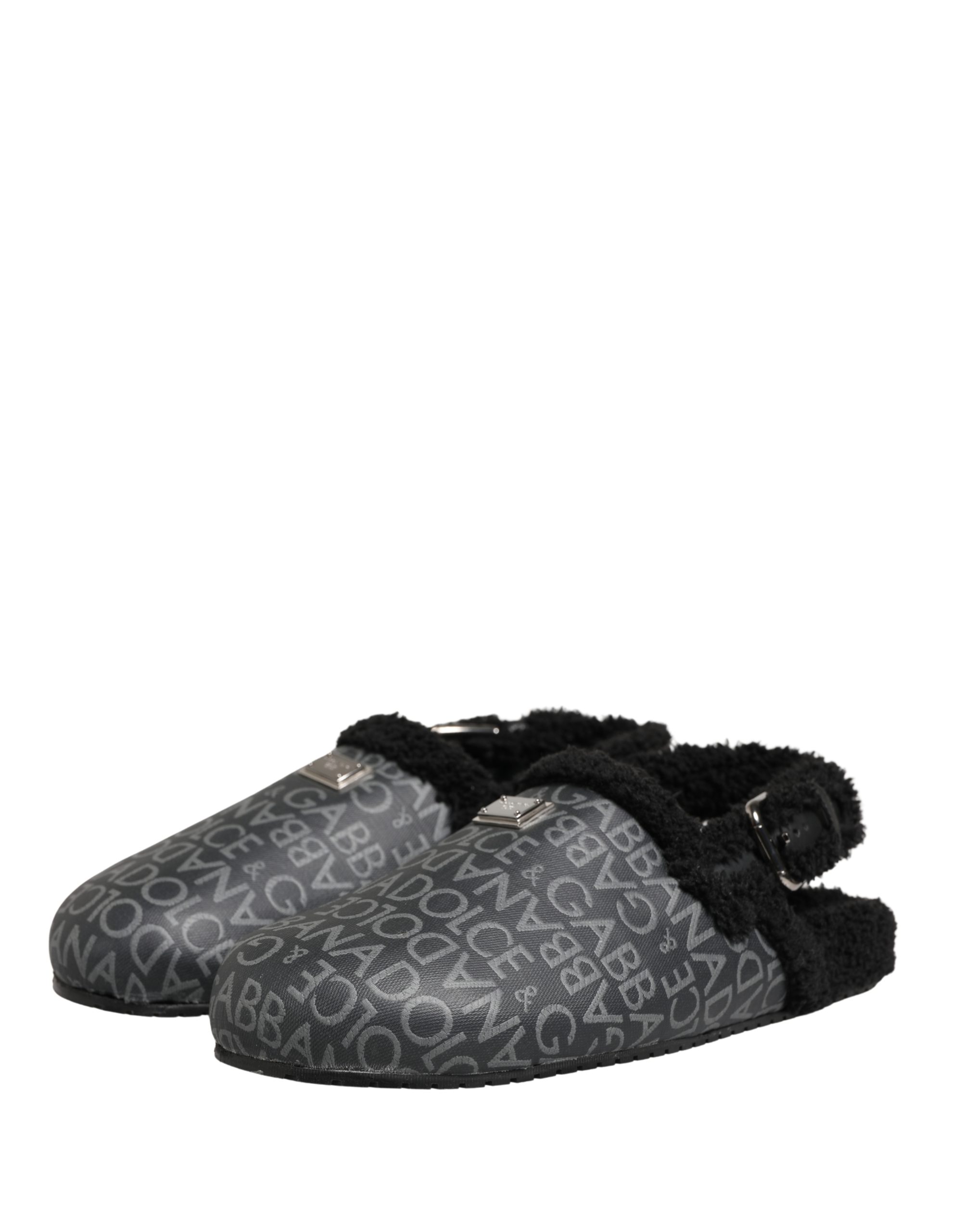 Dolce & Gabbana Gray Faux Fur Jacquard Mules Sandals Shoes - Image 5