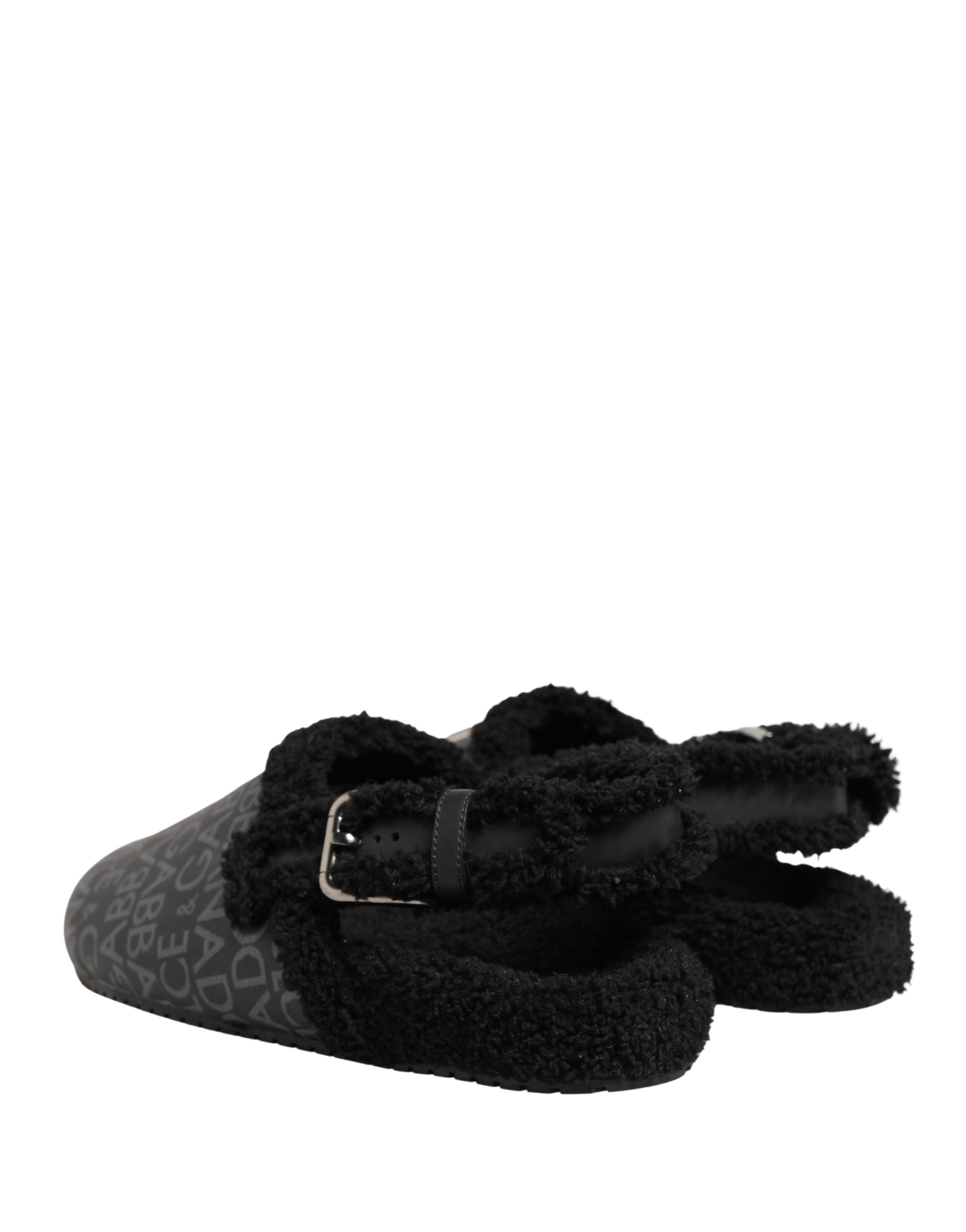 Dolce & Gabbana Gray Faux Fur Jacquard Mules Sandals Shoes - Image 6