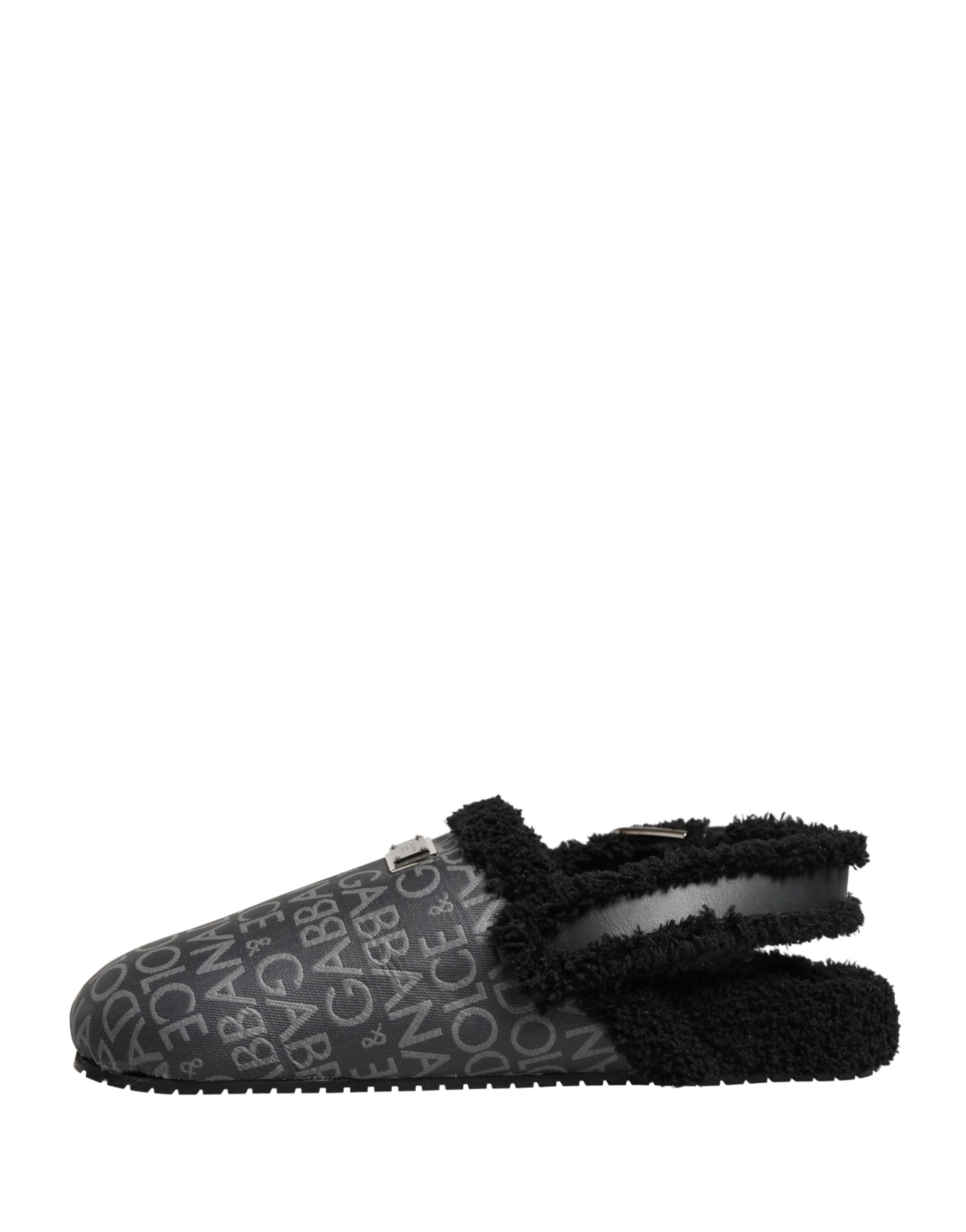 Dolce & Gabbana Gray Faux Fur Jacquard Mules Sandals Shoes - Image 7