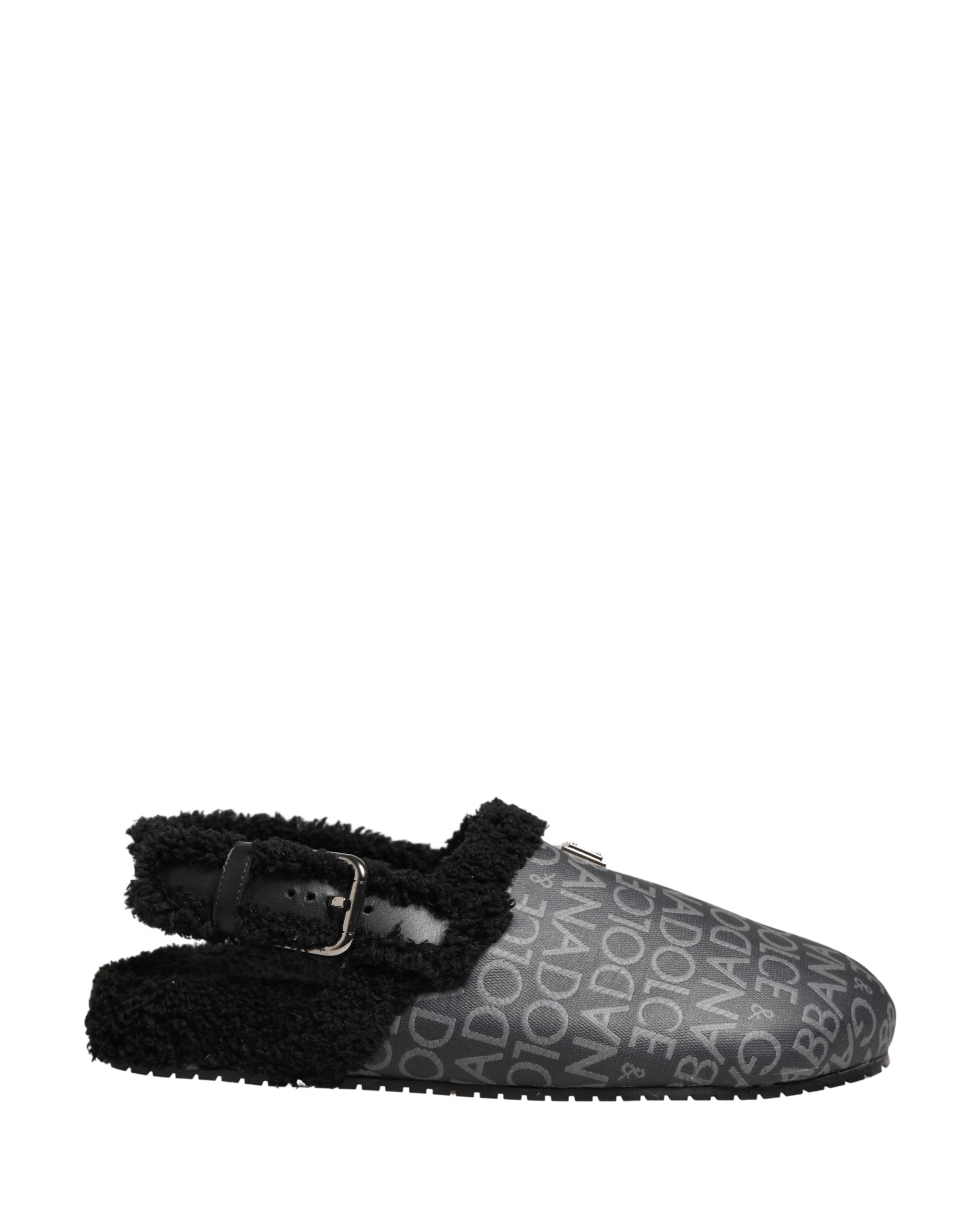 Dolce & Gabbana Gray Faux Fur Jacquard Mules Sandals Shoes - Image 2