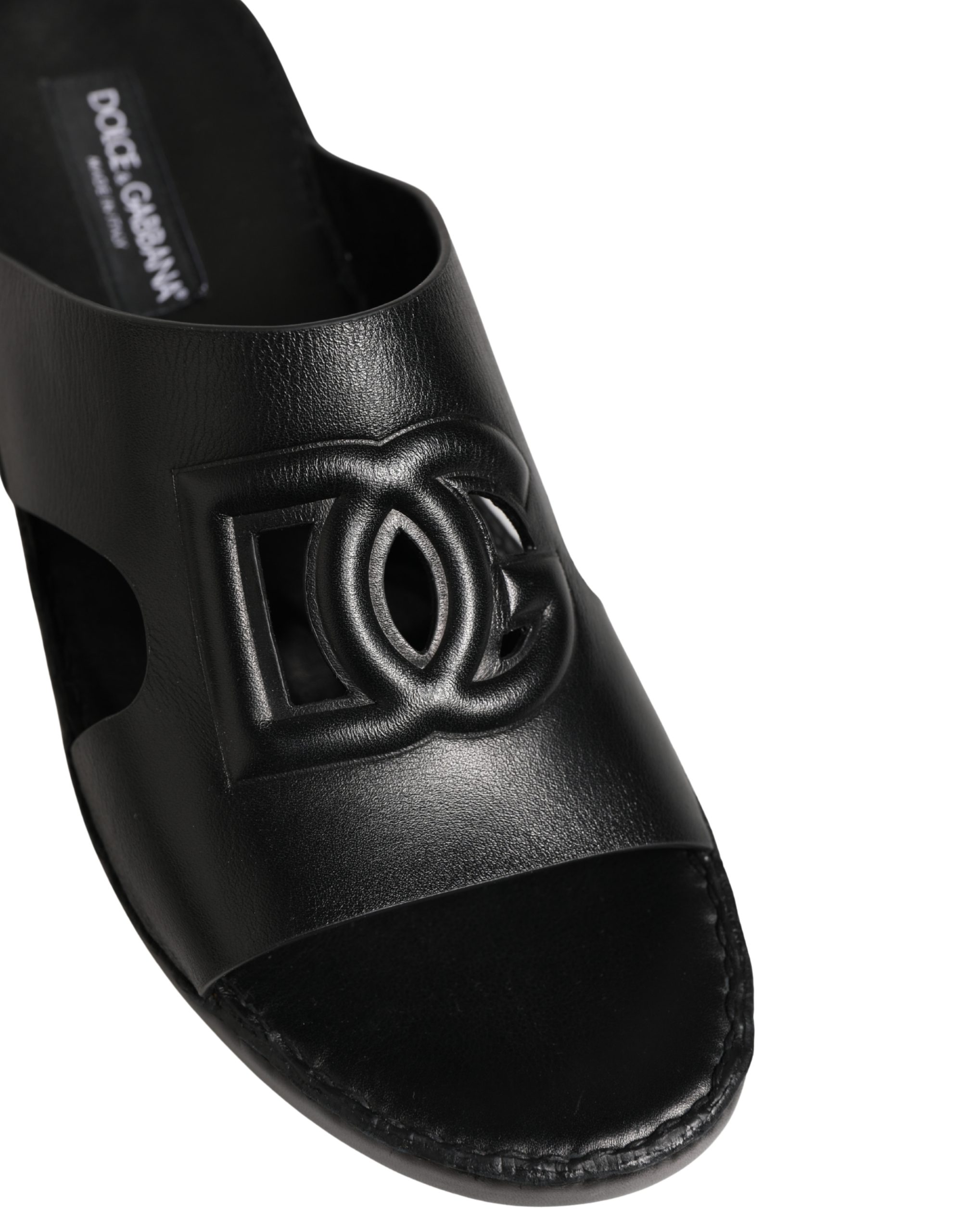 Dolce & Gabbana Black Leather Cutout DG Logo Sandals Shoes - Image 4