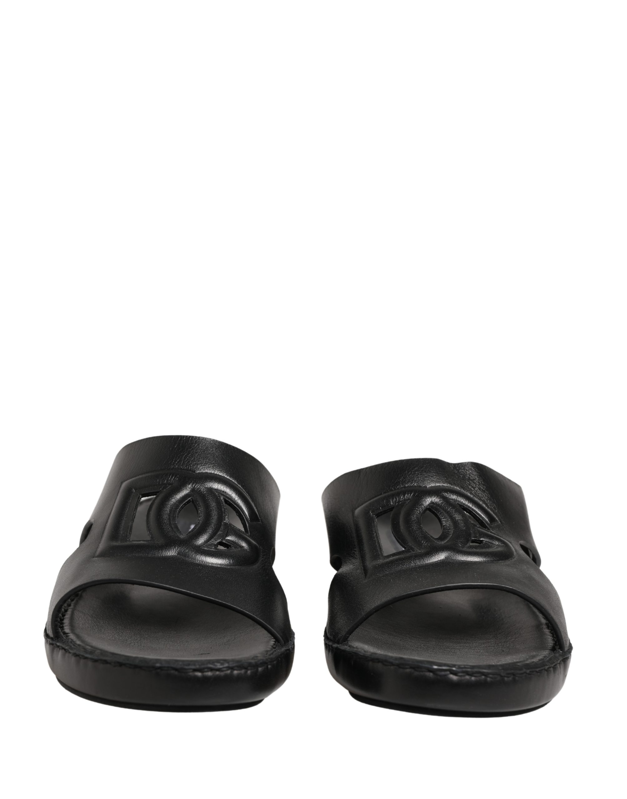 Dolce & Gabbana Black Leather Cutout DG Logo Sandals Shoes - Image 5