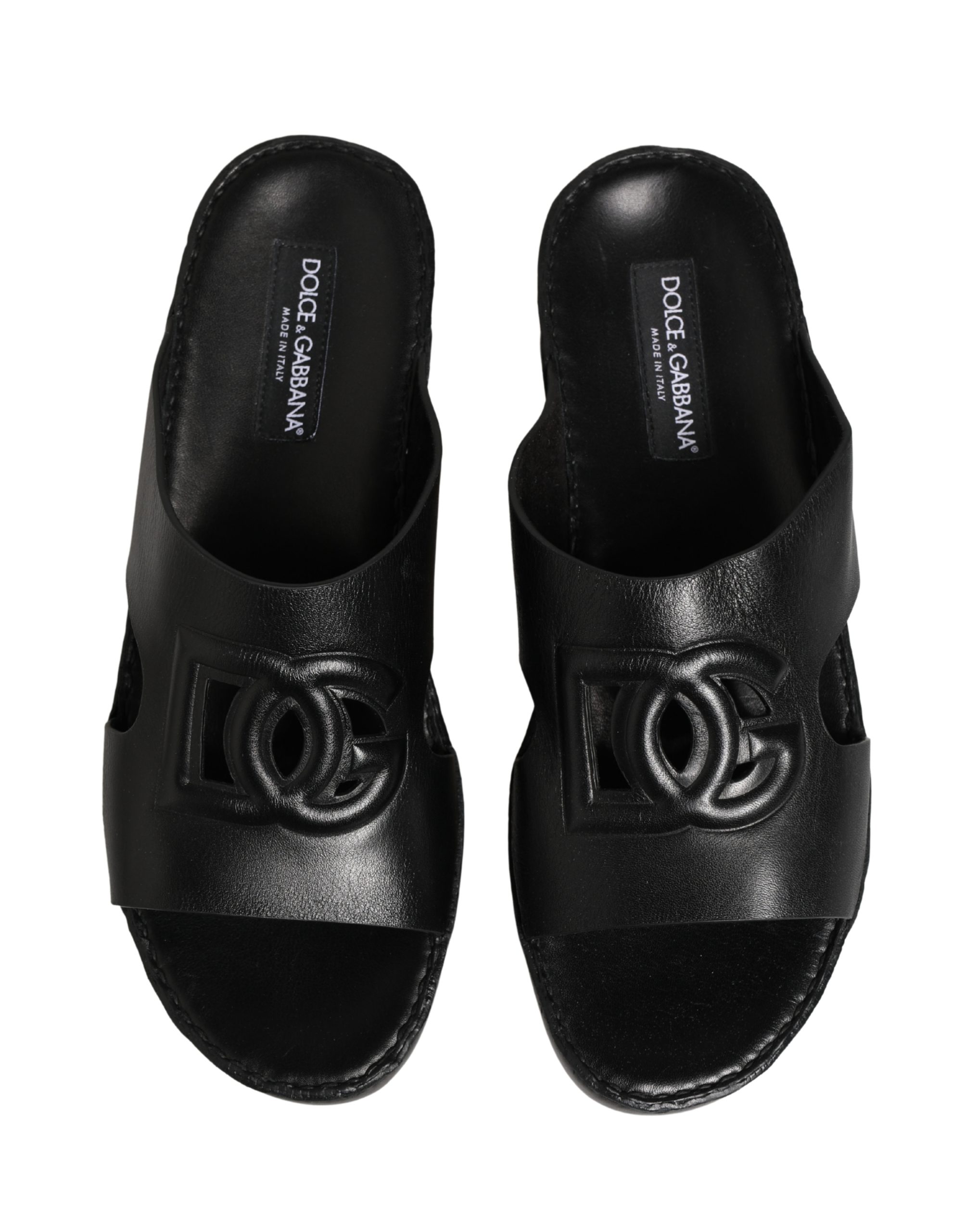 Dolce & Gabbana Black Leather Cutout DG Logo Sandals Shoes - Image 6