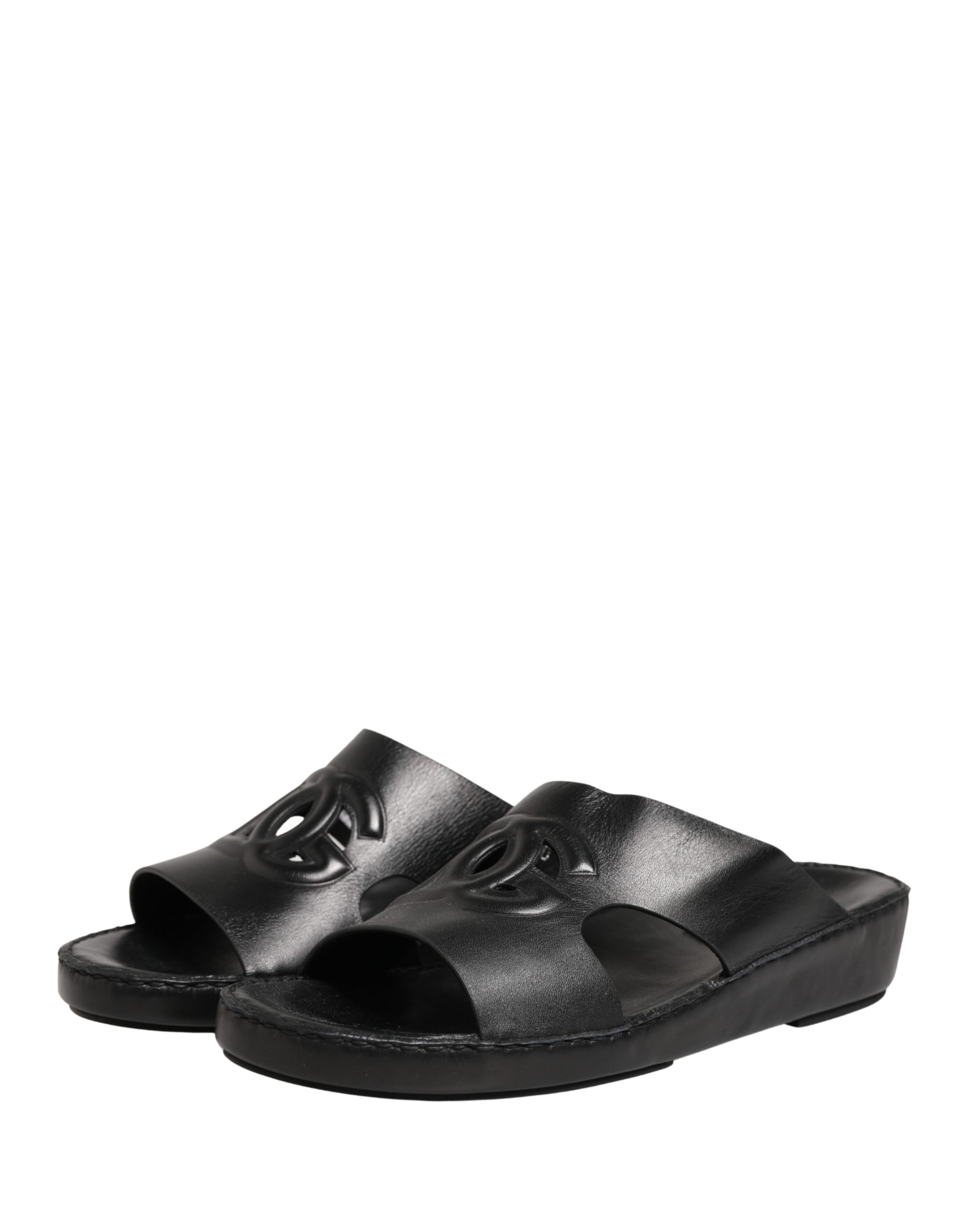 Dolce & Gabbana Black Leather Cutout DG Logo Sandals Shoes - Image 7