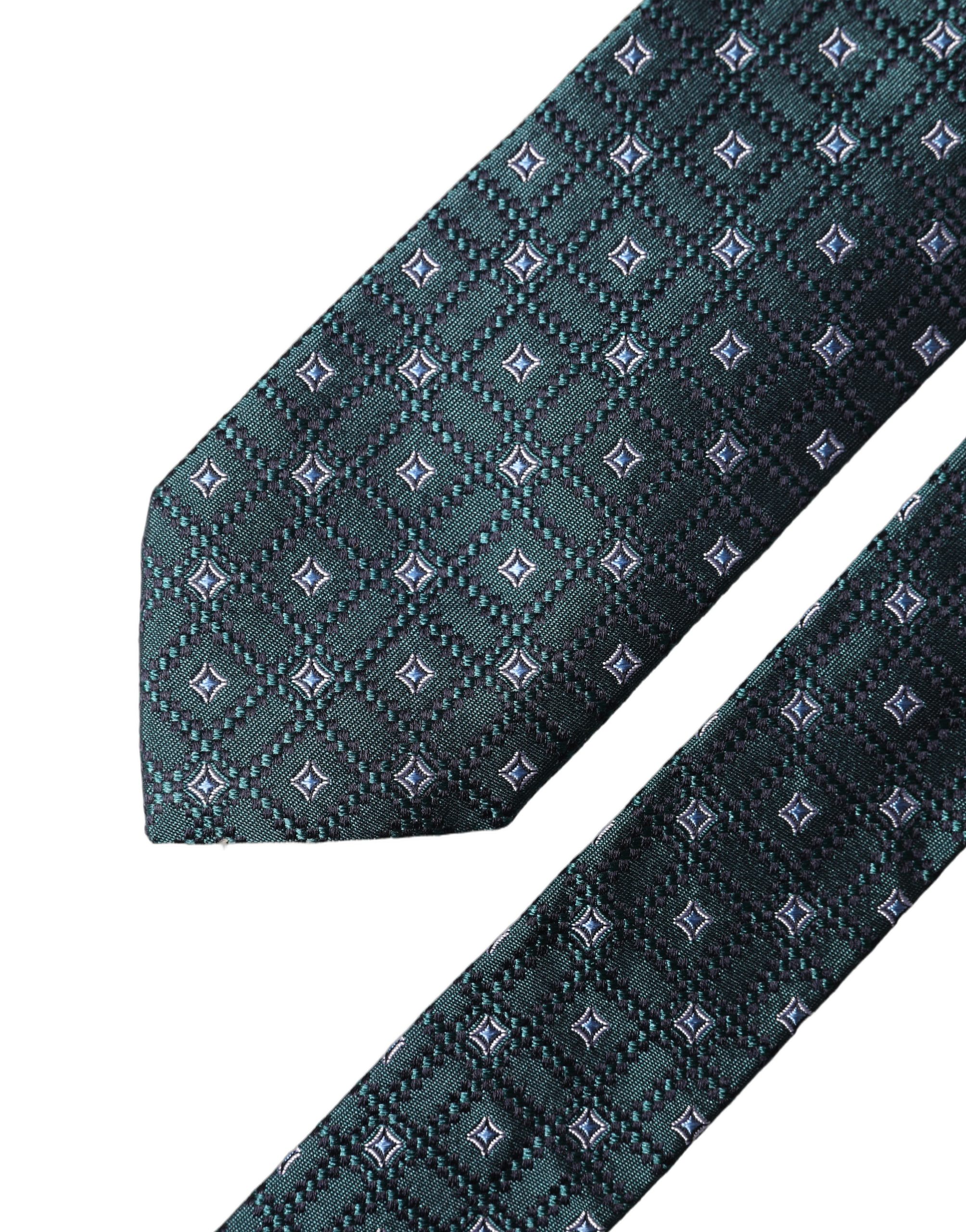 Dolce & Gabbana Dark Green Patterned Silk Adjustable Men Necktie Tie - Image 4