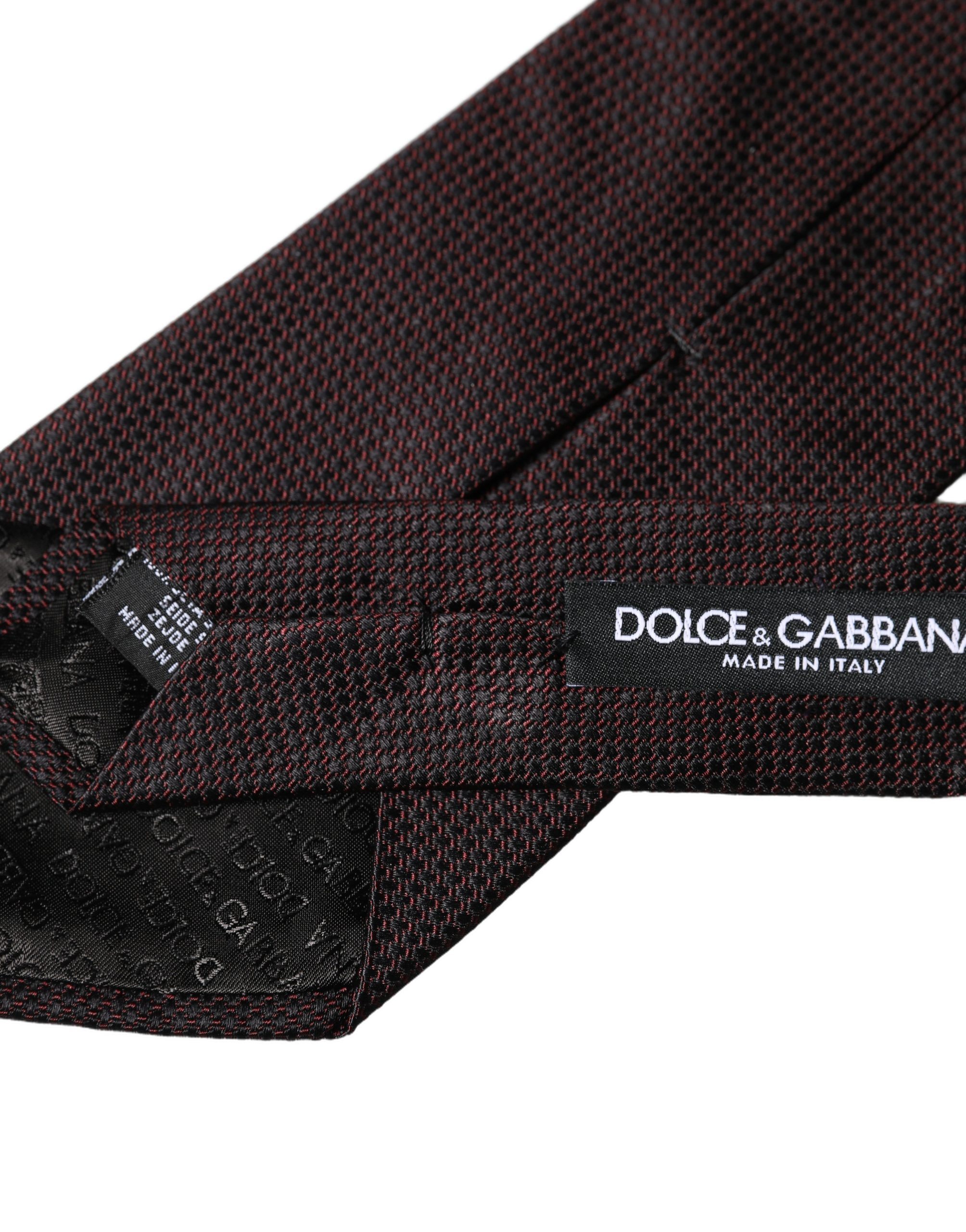 Dolce & Gabbana Black Red Patterned 100% Silk Adjustable Men Necktie Tie - Image 3