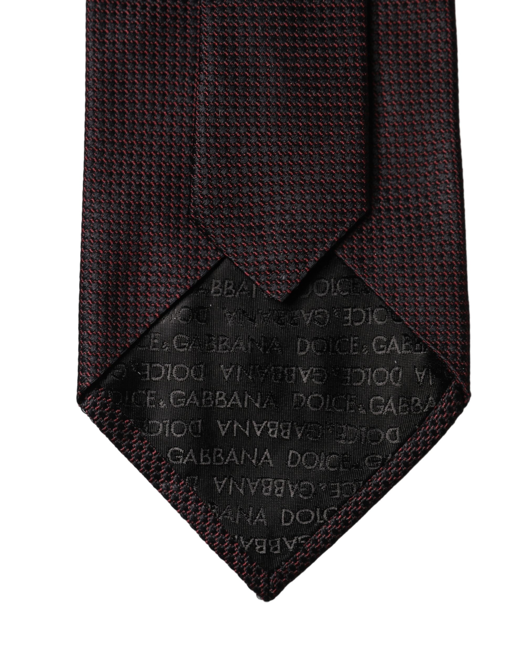 Dolce & Gabbana Black Red Patterned 100% Silk Adjustable Men Necktie Tie - Image 5