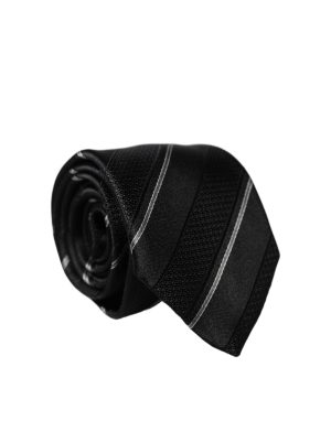 Dolce & Gabbana Black White Stripes 100% Silk Adjustable Men Necktie Tie