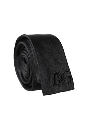 Dolce & Gabbana Black D&G Embroidery Silk Adjustable Men Necktie Tie