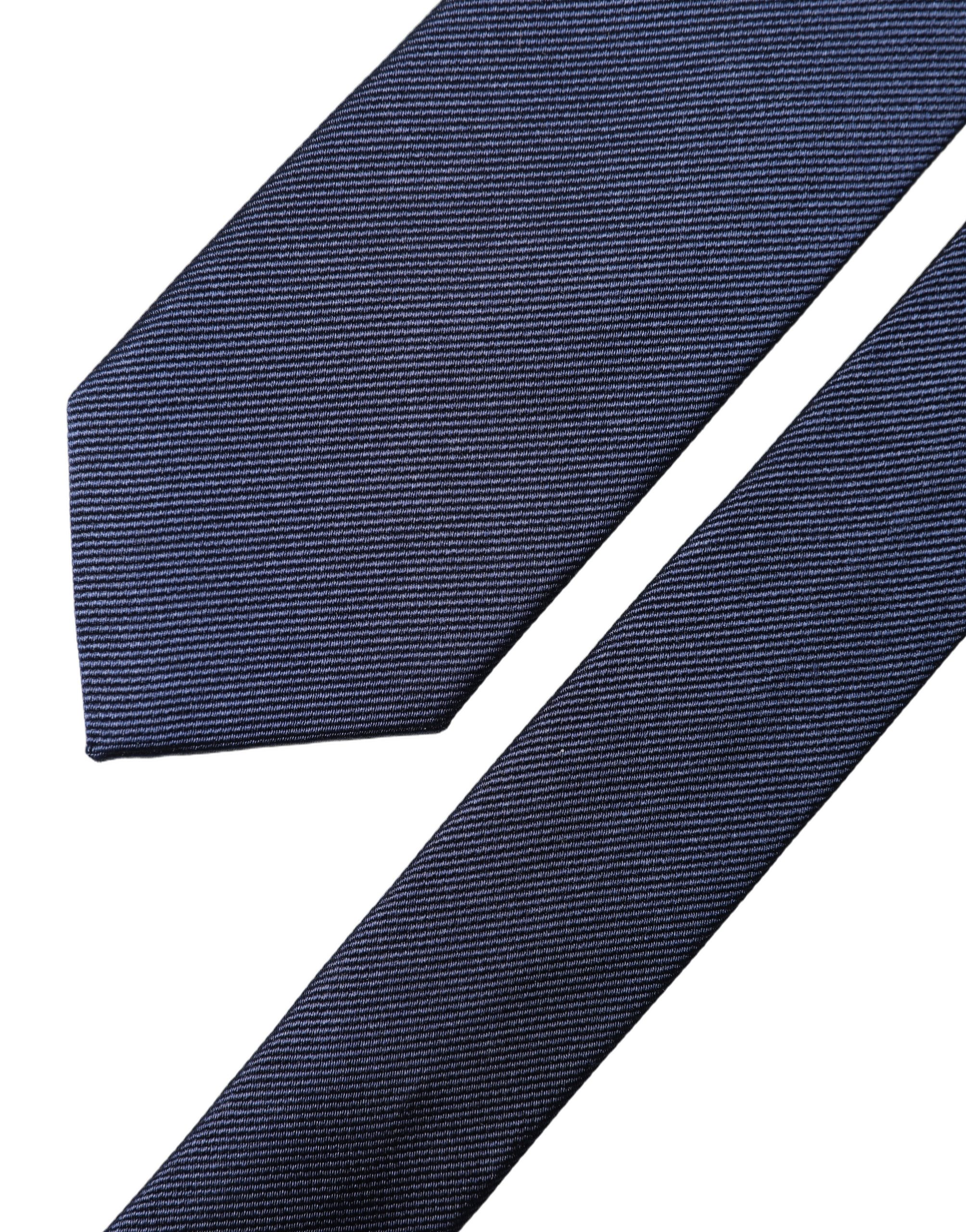 Dolce & Gabbana Navy Blue Solid 100% Silk Adjustable Men Necktie Tie - Image 4