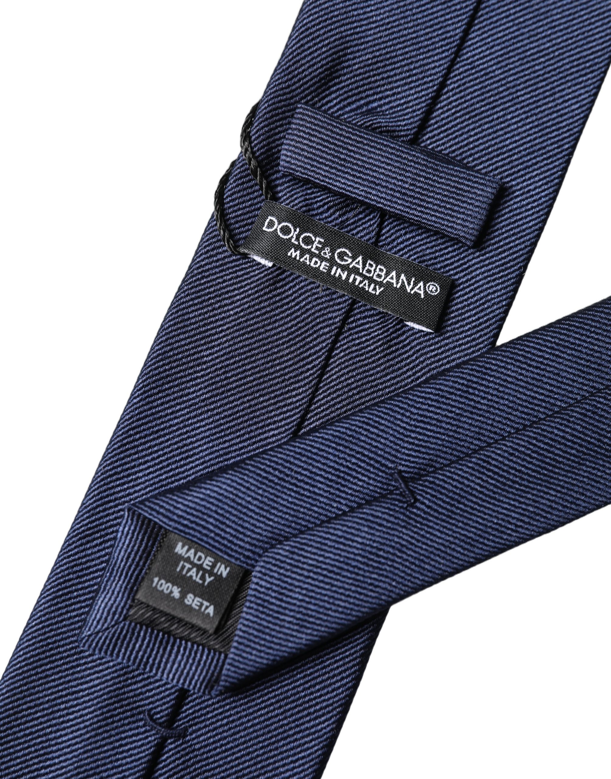 Dolce & Gabbana Navy Blue Solid 100% Silk Adjustable Men Necktie Tie - Image 5
