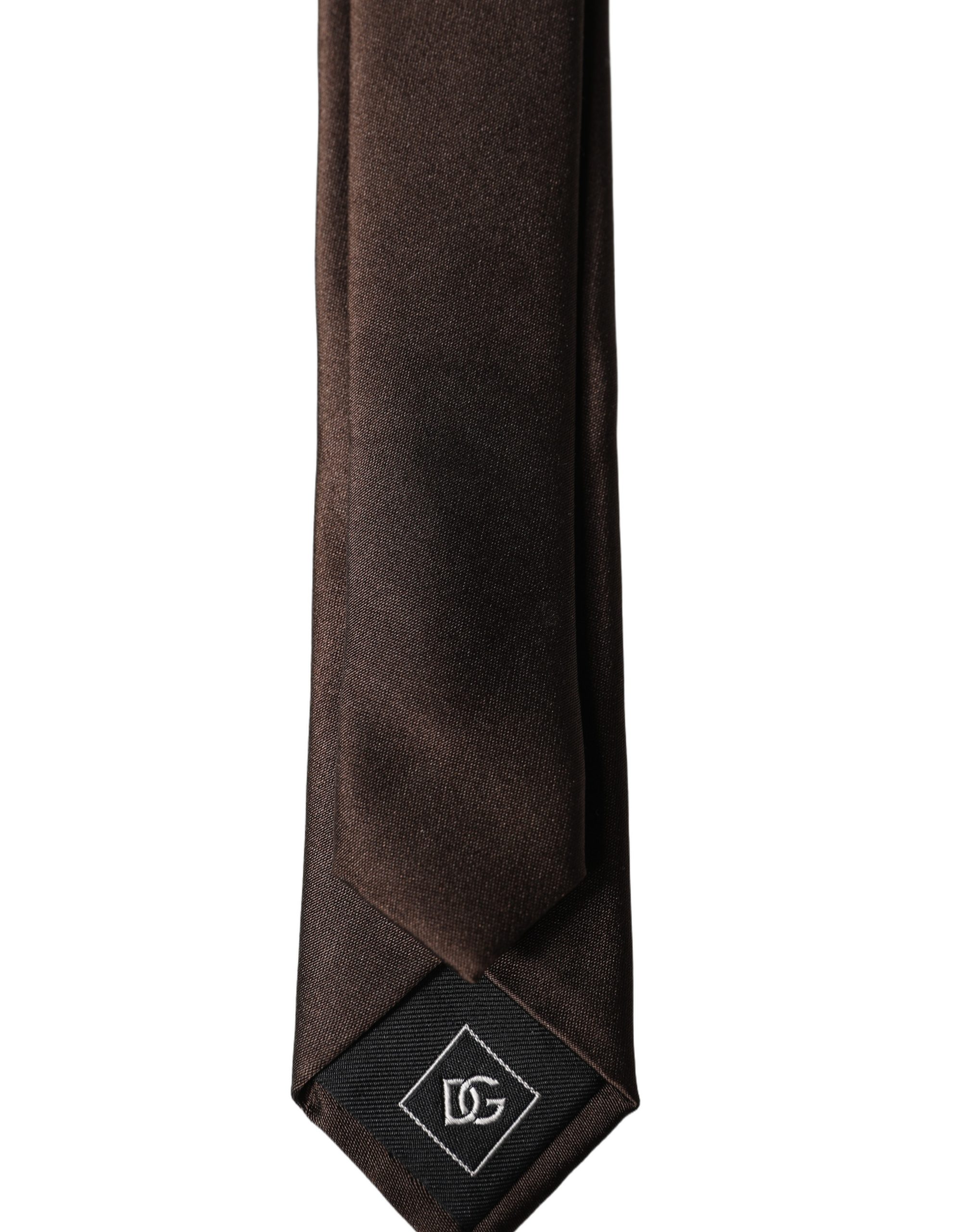 Dolce & Gabbana Brown Solid 100% Silk Adjustable Men Tied Necktie Tie - Image 4
