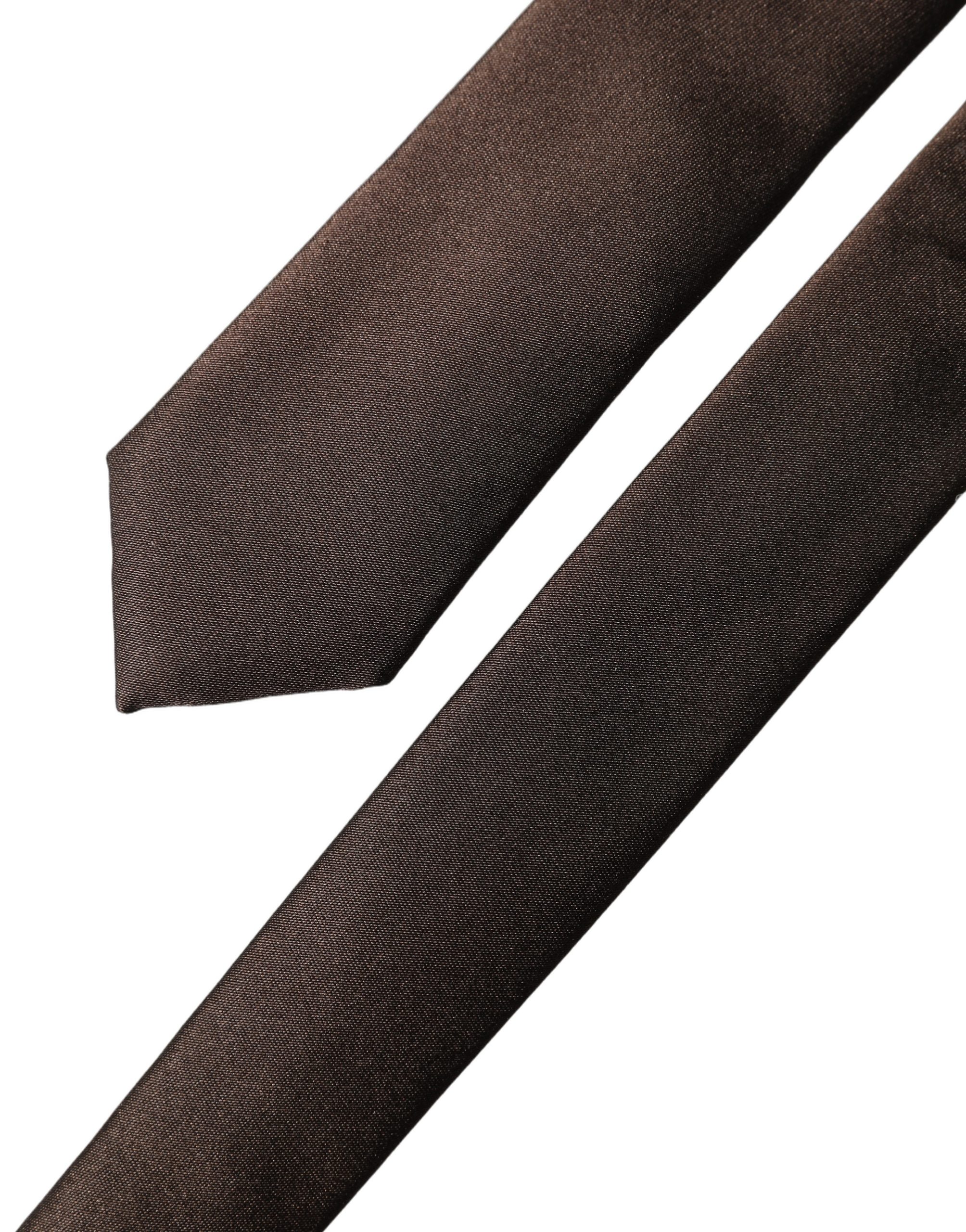 Dolce & Gabbana Brown Solid 100% Silk Adjustable Men Tied Necktie Tie - Image 5