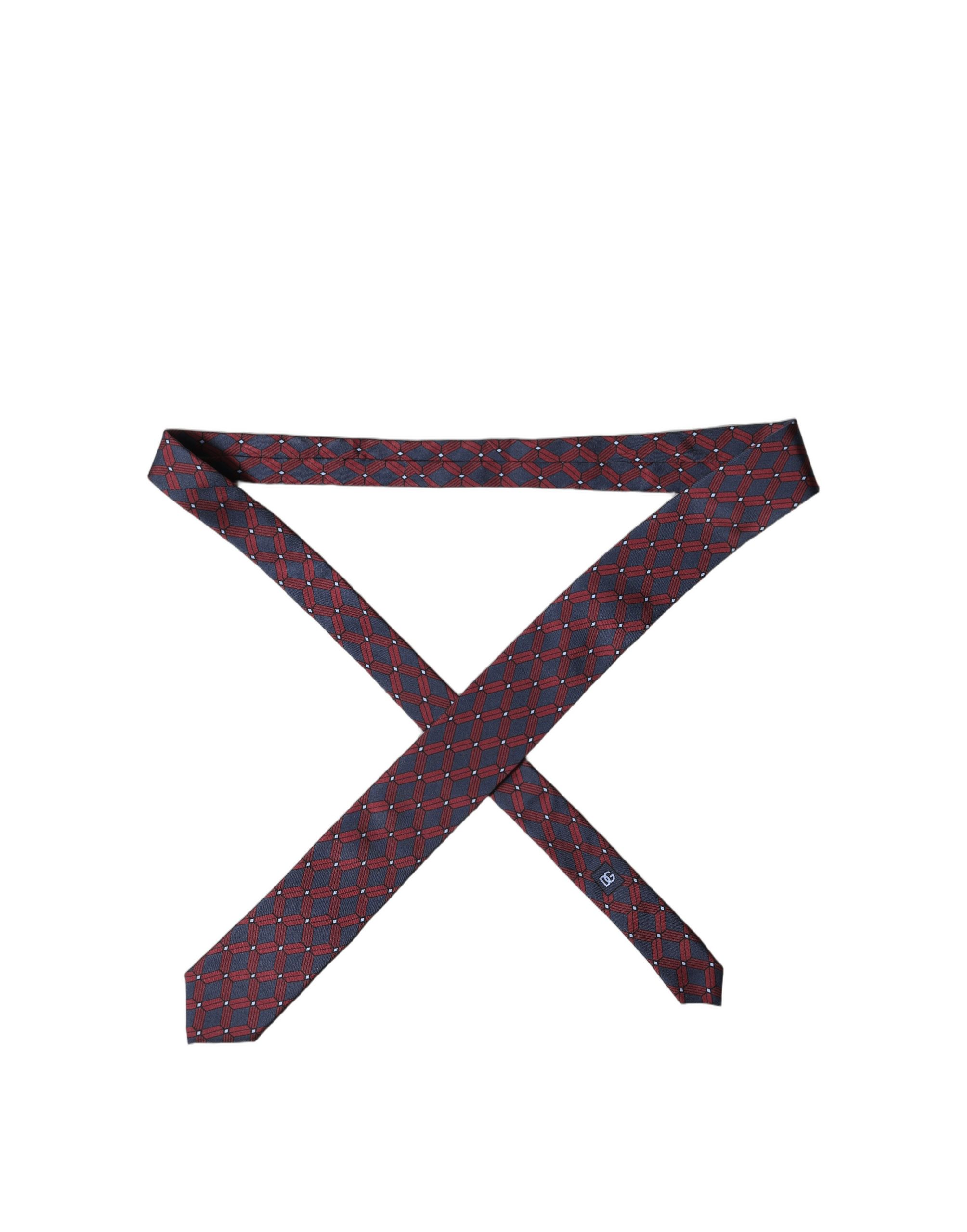 Dolce & Gabbana Blue Red Patterned 100% Silk Adjustable Men Necktie Tie - Image 5