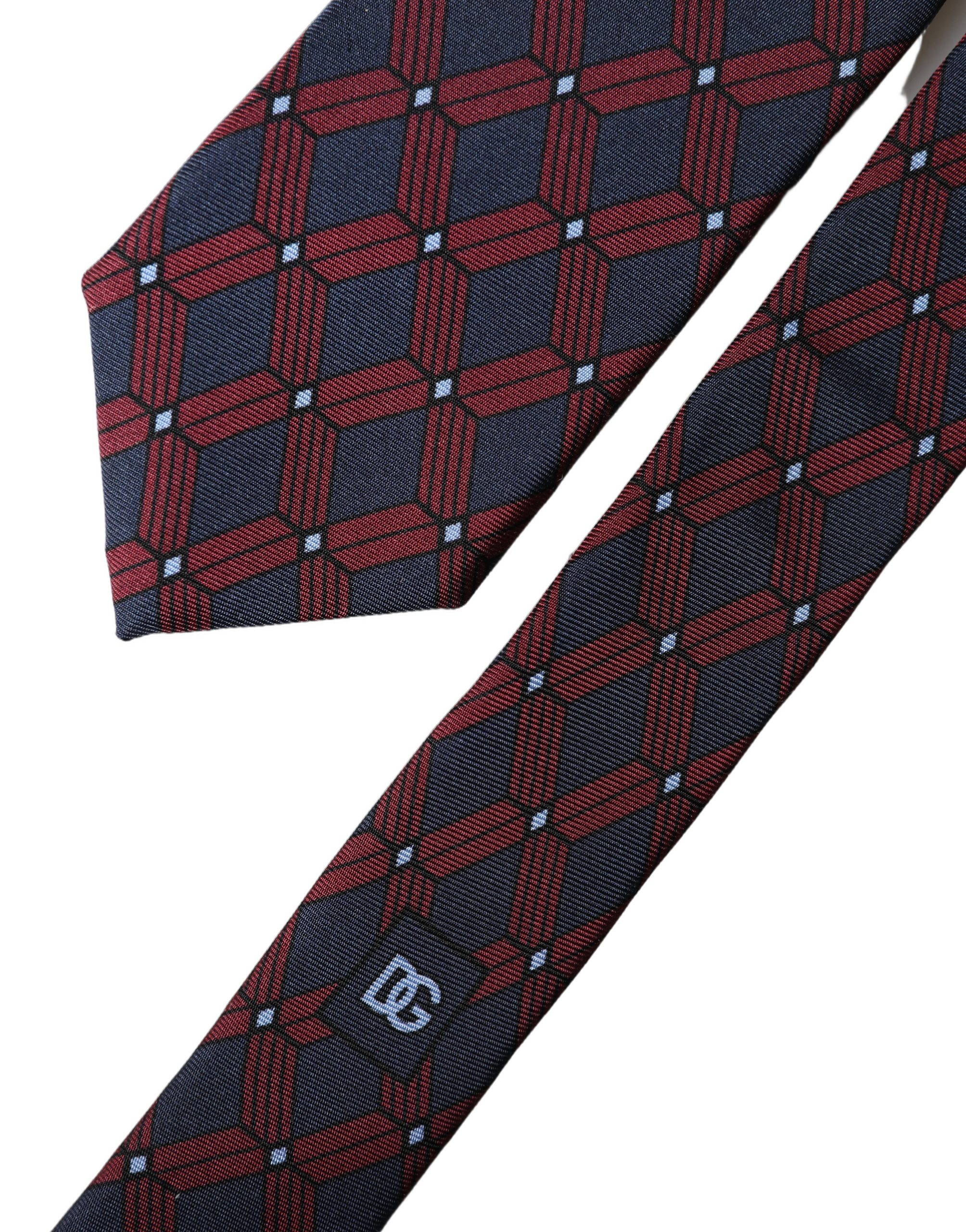 Dolce & Gabbana Blue Red Patterned 100% Silk Adjustable Men Necktie Tie - Image 3