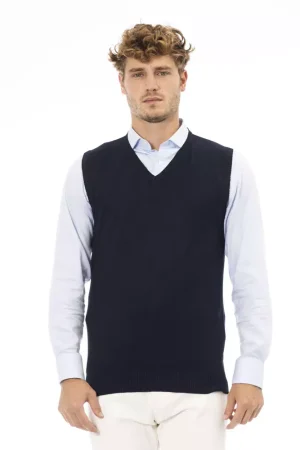 Alpha Studio Blue Viscose Men's V-neck Vest