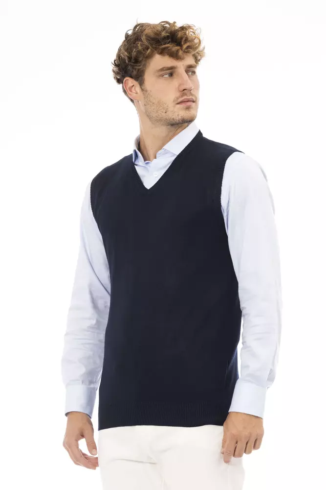 Alpha Studio Blue Viscose Men's V-neck Vest - Image 2