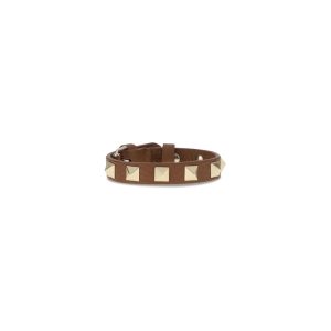 Valentino Garavani Brown Leather and Metal Bracelet