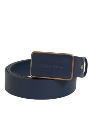 Dolce & Gabbana Blue Leather Classic Metal Logo Buckle Belt